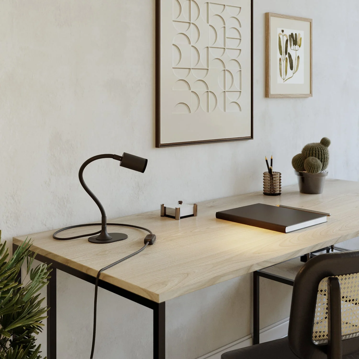 Lampe de bureau MAG-Y avec Flex, base métallique ovale et spot lumineux - Noir - Image 2