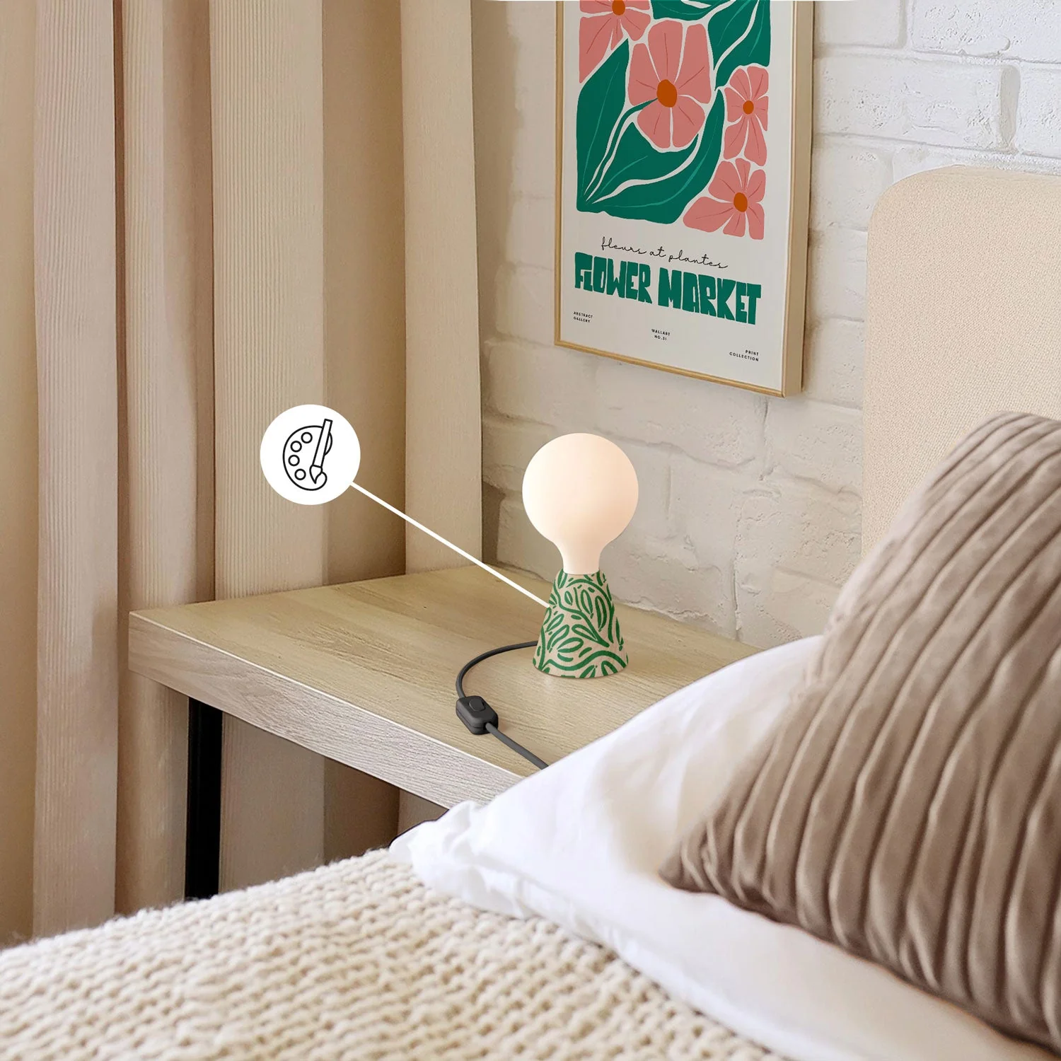 Lampe de table avec base en aulne, ampoule effet porcelaine, câble RM04 et fiche EU - Image 3