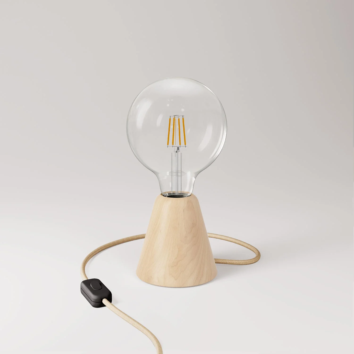 Lampe de table avec base en aulne, ampoule transparente, câble RN06 et fiche EU