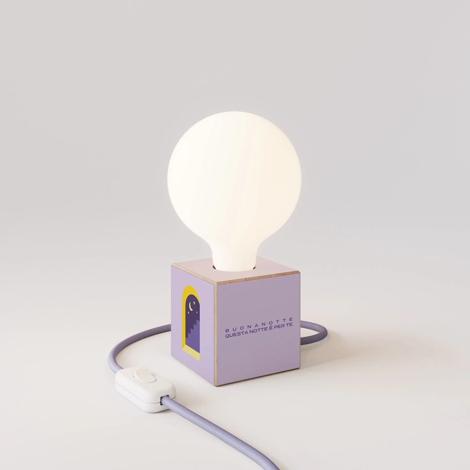 Lampe de table Cubetto avec fiche US, "Buonanotte fiorellino" ampoule effet porcelaine globe - Santomanifesto
