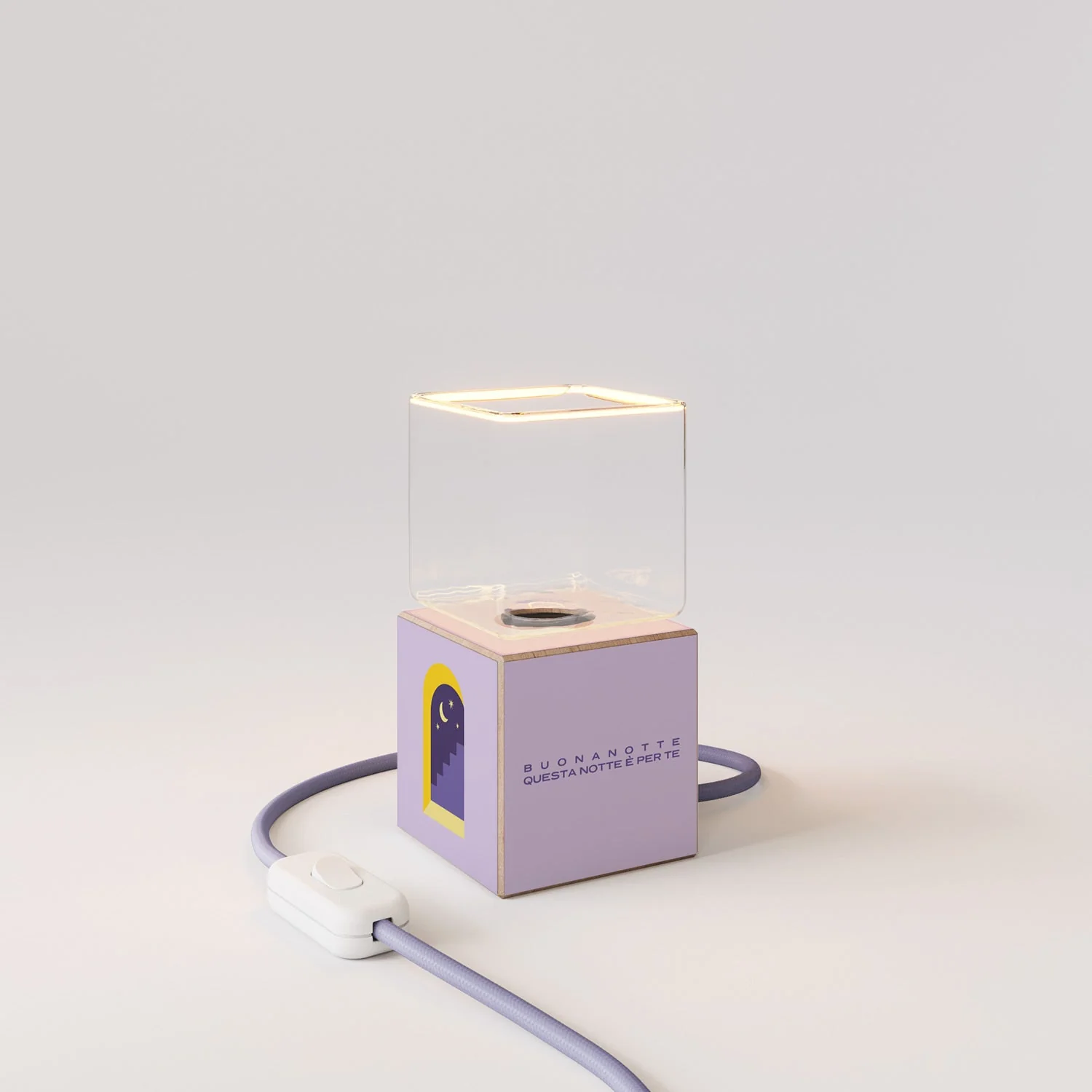 Lampe de table Cubetto avec fiche US, « Buonanotte fiorellino » Ghost bulb - Santomanifesto