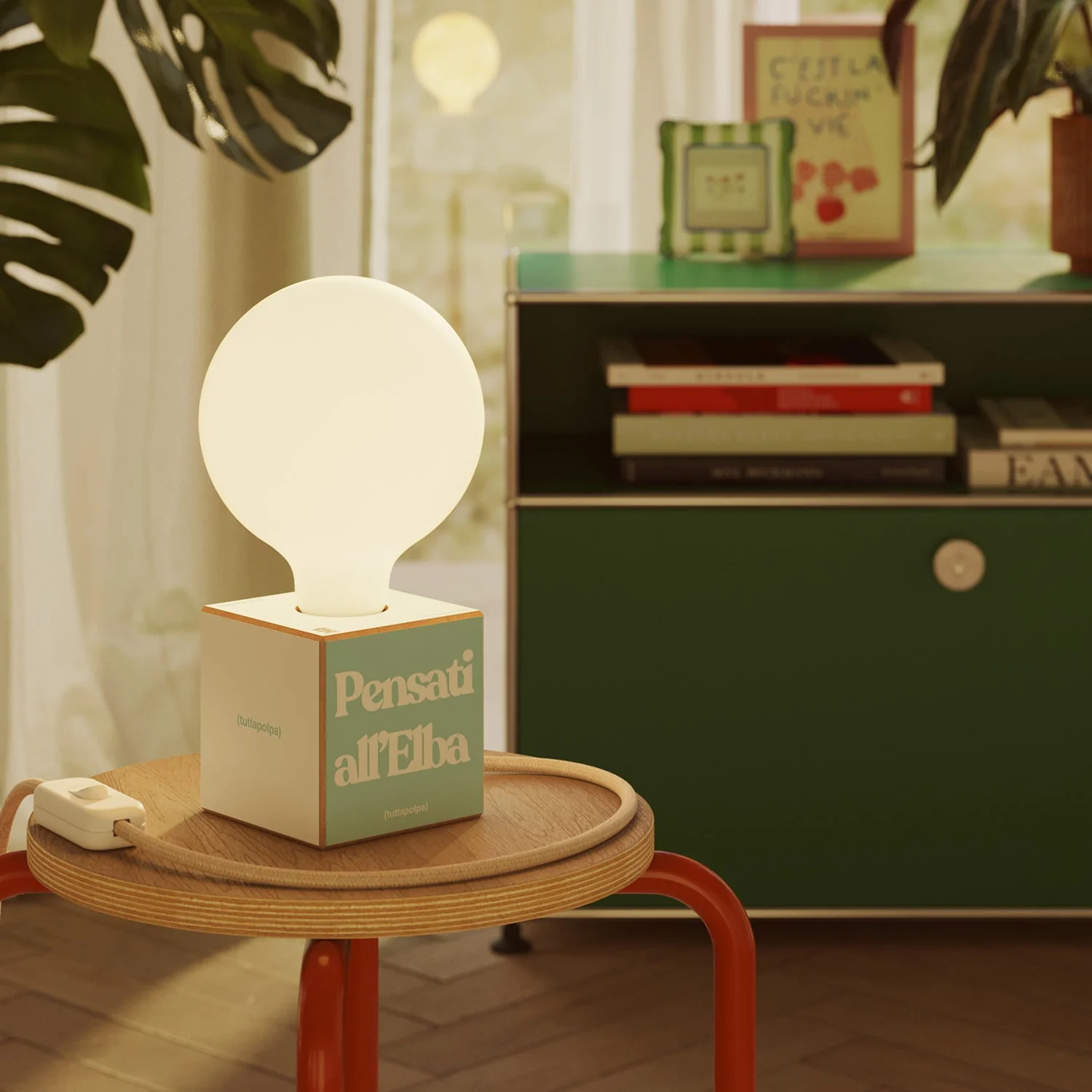 Lampe de table Cubetto avec fiche US, ampoule globe à effet porcelaine « Pensati all’Elba » - Tuttapolpa - Image 2