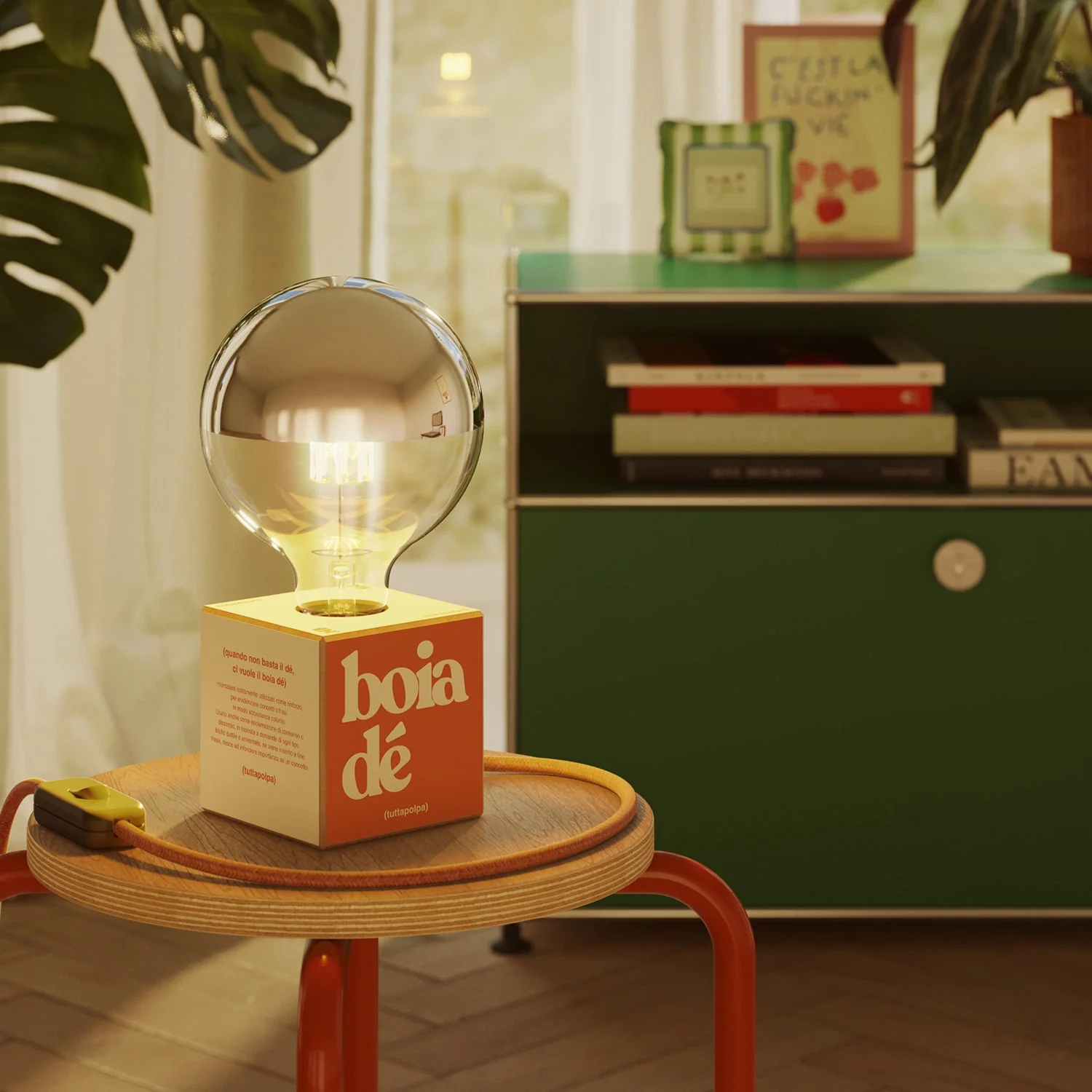 Lampe de table Cubetto « Boia de » avec fiche anglaise et ampoule globe demi-sphère argent - Tuttapolpa - Image 2