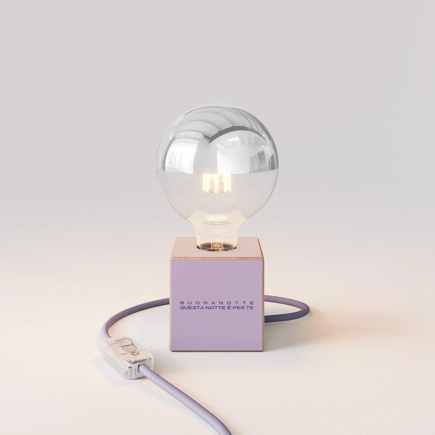 Lampe de table Cubetto « Buonanotte fiorellino » avec ampoule globe demi-sphère argent - Santomanifesto - Image 4