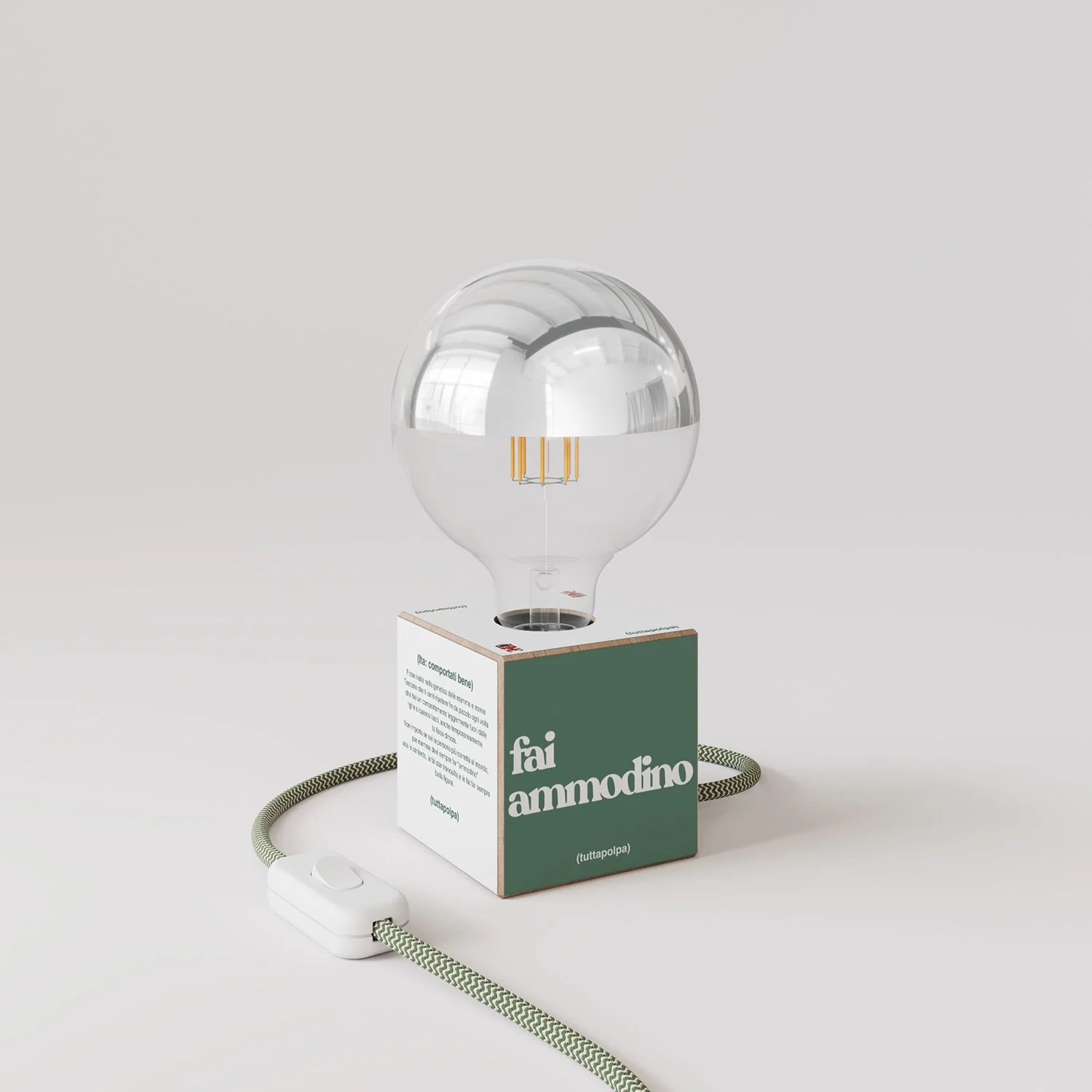 Lampe de table Cubetto « Fai ammodino » avec ampoule globe demi-sphère argent - Tuttapolpa - Image 3