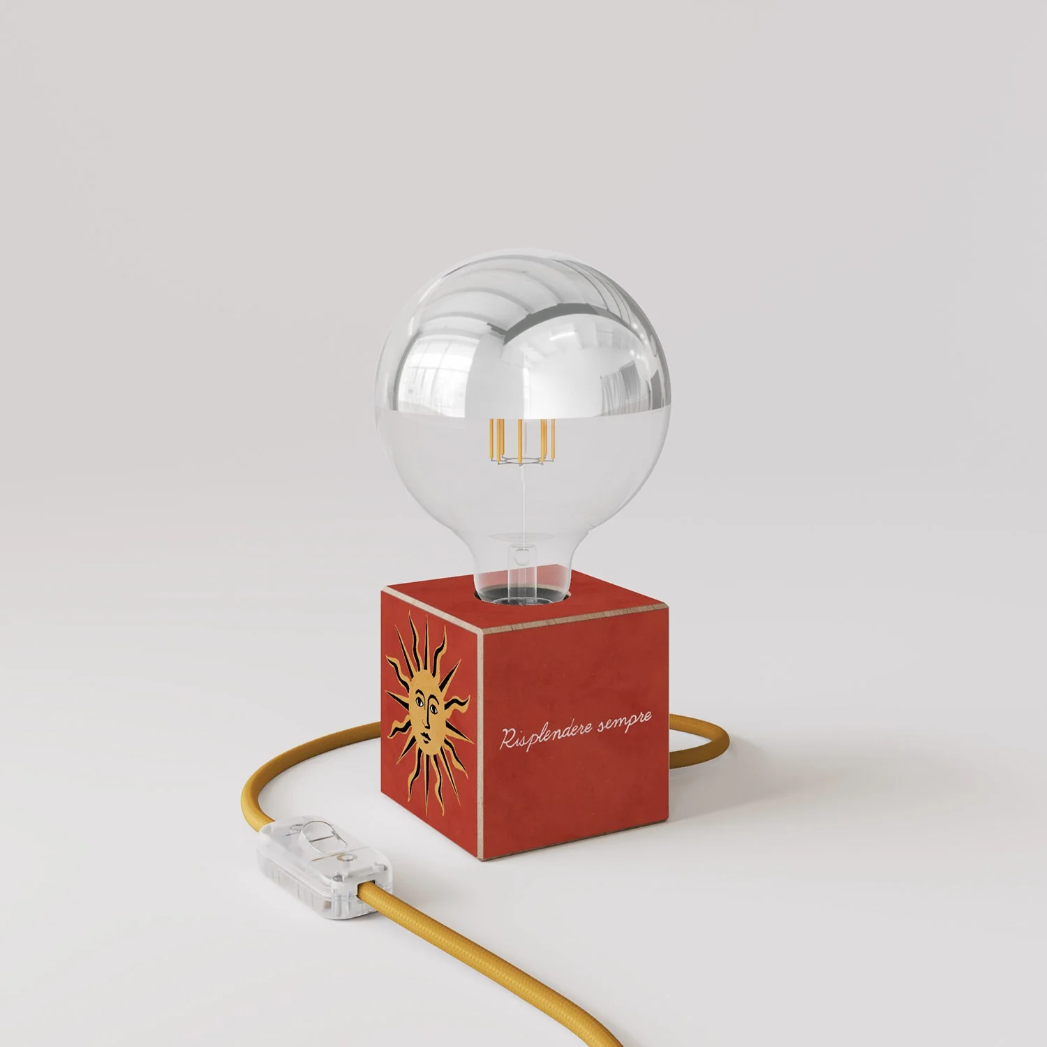 Lampe de table Cubetto « Il sole » avec ampoule globe demi-sphère argent - Santomanifesto - Image 3