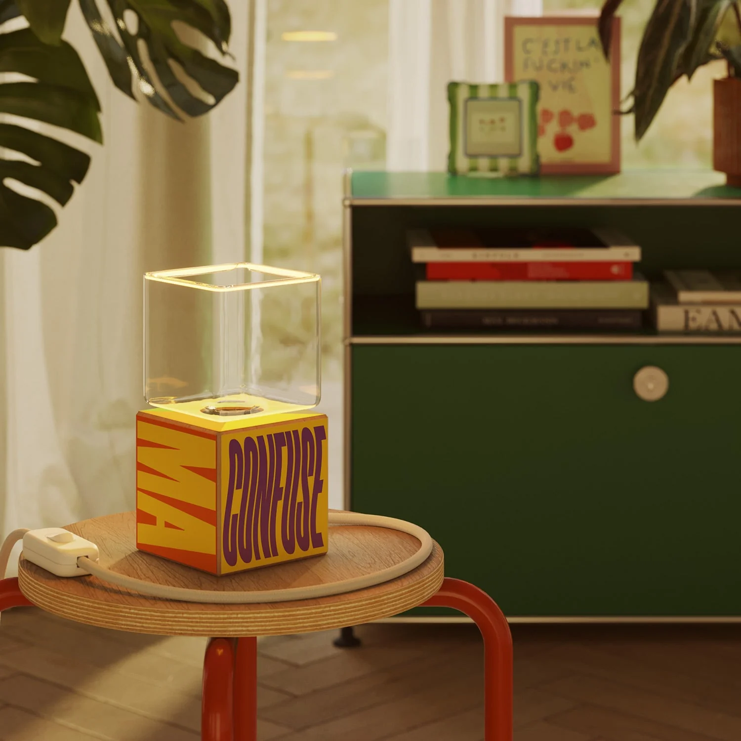 Lampe de table Cubetto « Poche idee ma confuse » avec fiche anglaise et ampoule Ghost - Santomanifesto - Image 2