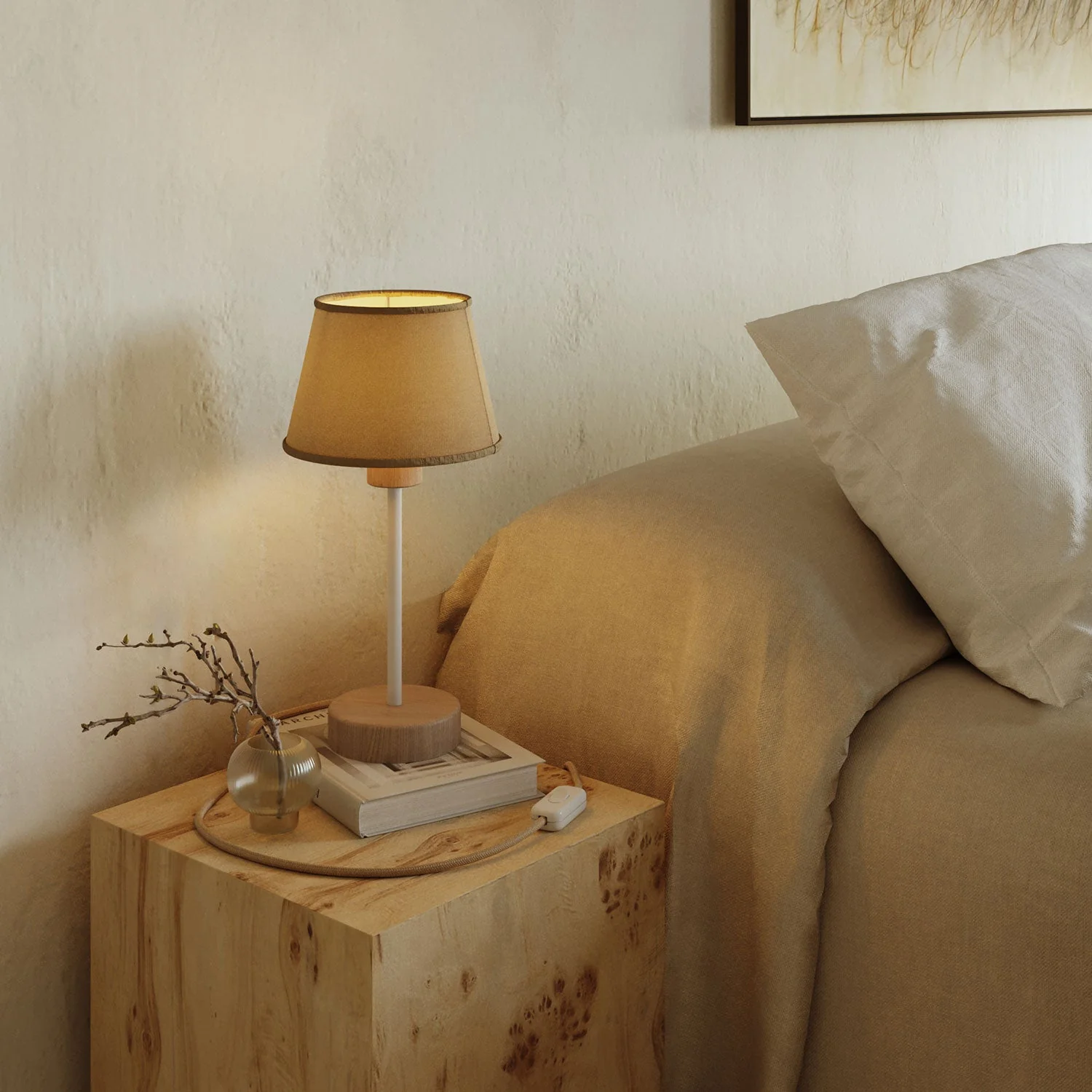 Lampe de table en bois avec prédisposition pour abat-jour - Alzaluce Wood et fiche UK - Neutre - Image 2