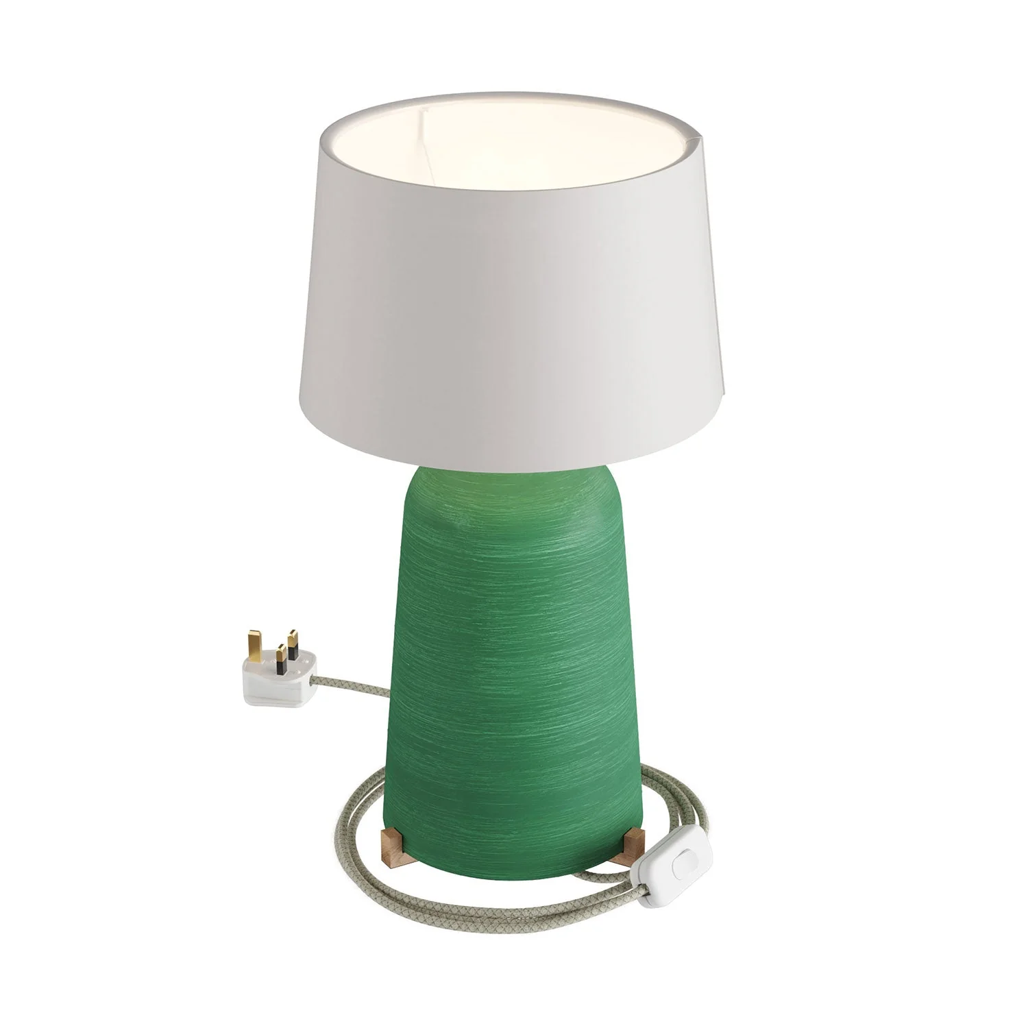 Lampe de table en céramique Bouteille avec abat-jour Athena et fiche UK - Blanc