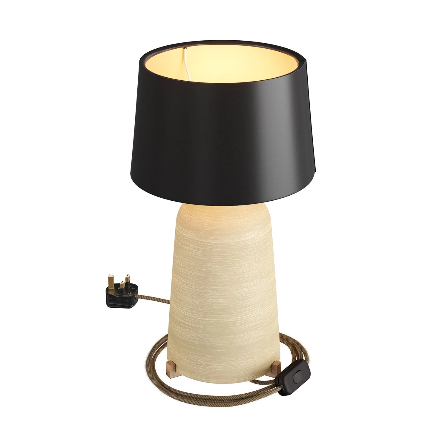 Lampe de table en céramique Bouteille avec abat-jour Athena et fiche UK - Noir