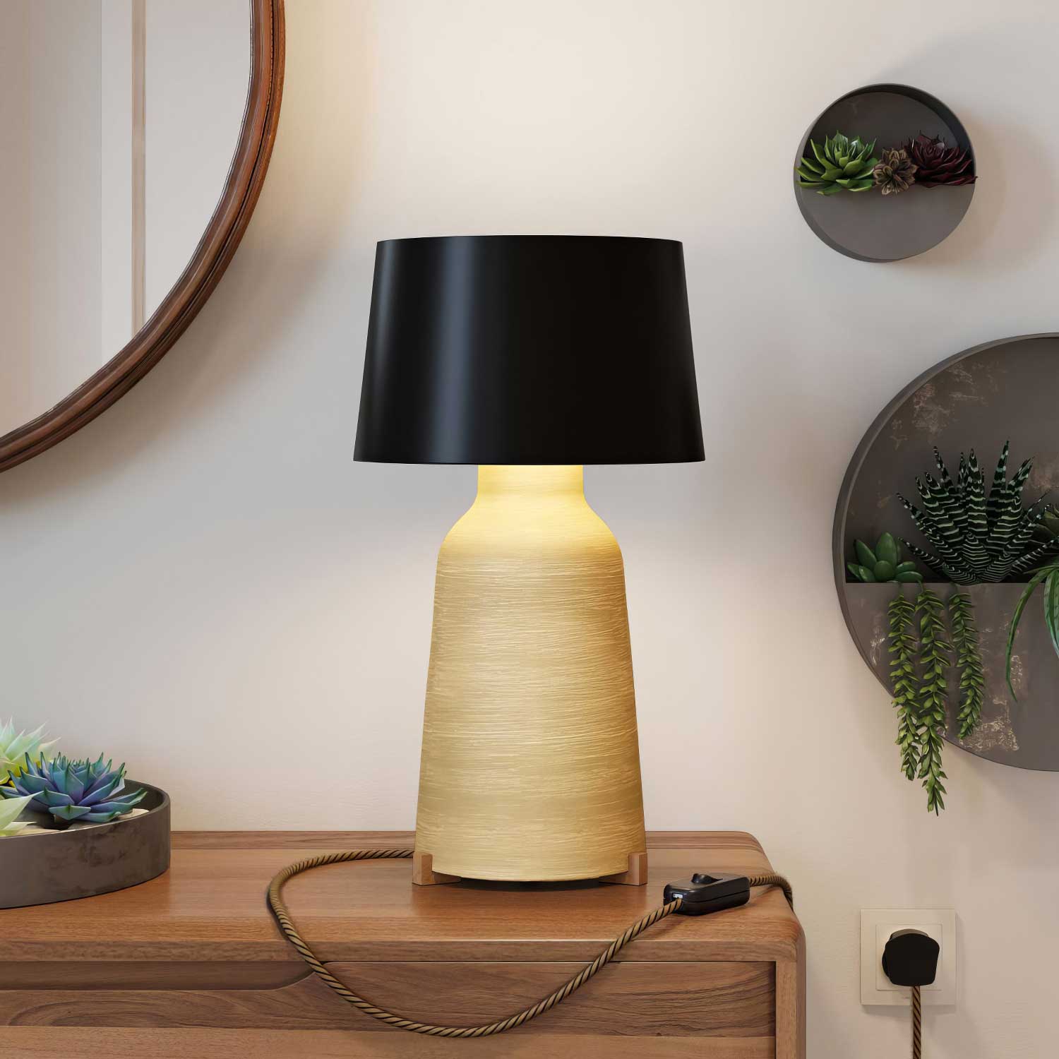 Lampe de table en céramique Bouteille avec abat-jour Athena et fiche UK - Noir - Image 2