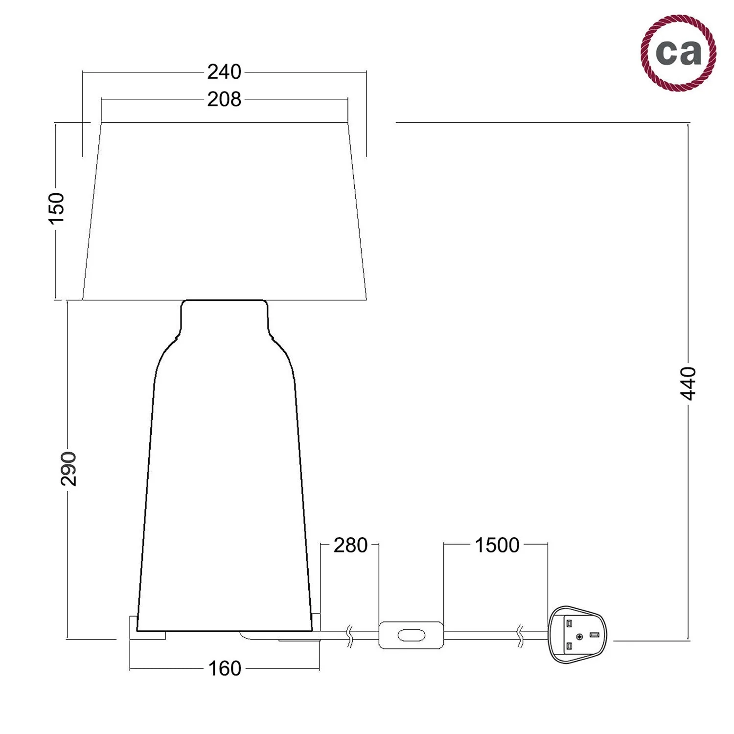 Lampe de table en céramique Bouteille avec abat-jour Athena et fiche UK - Noir - Image 4