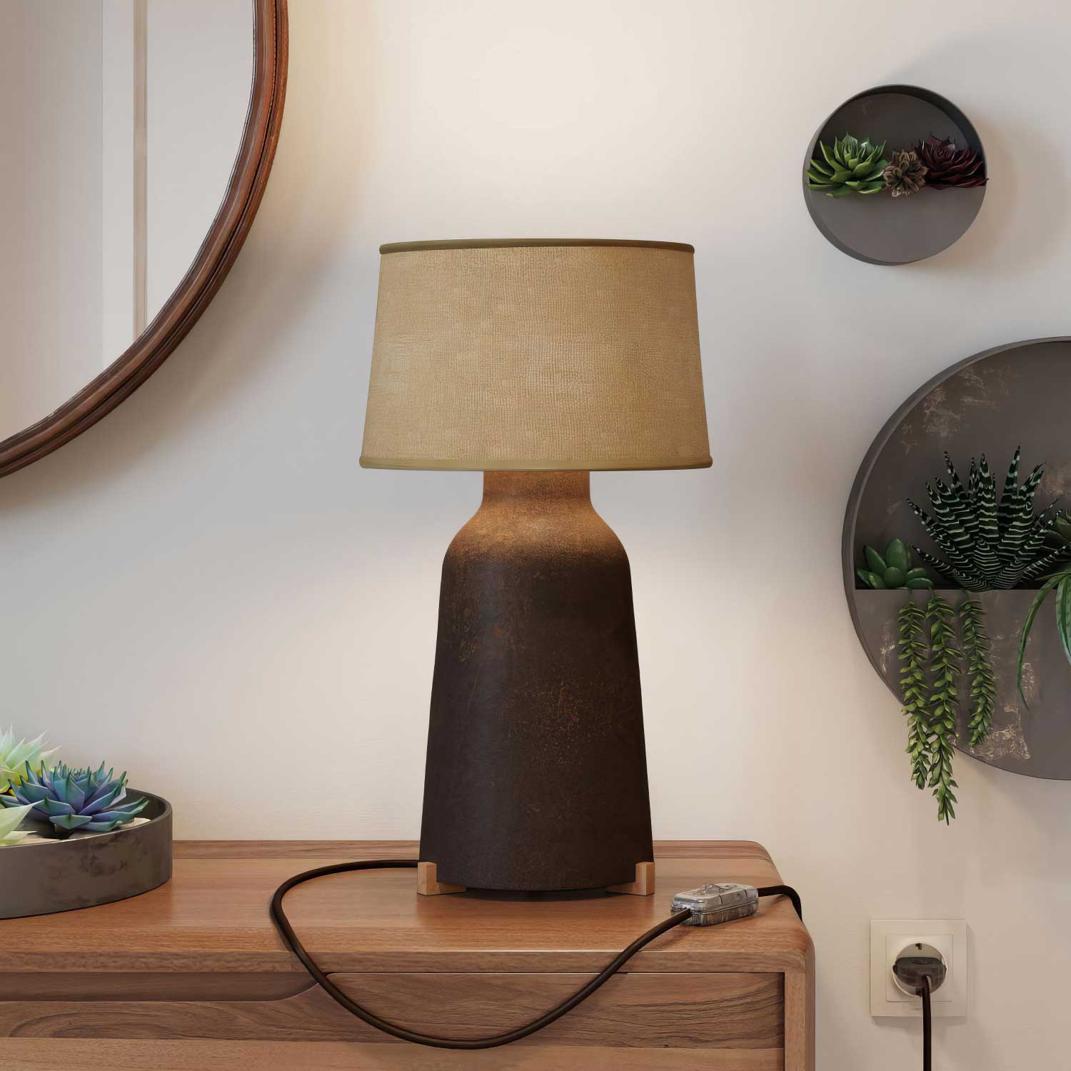 Lampe de table en céramique Bouteille avec abat-jour Athena - Jute naturelle - Image 2