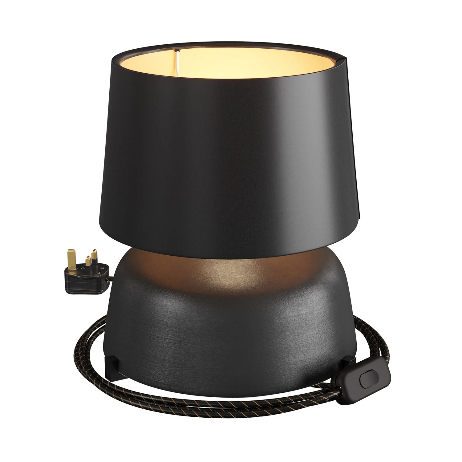 Lampe de table en céramique Coppa avec abat-jour Athena et fiche UK - Noir