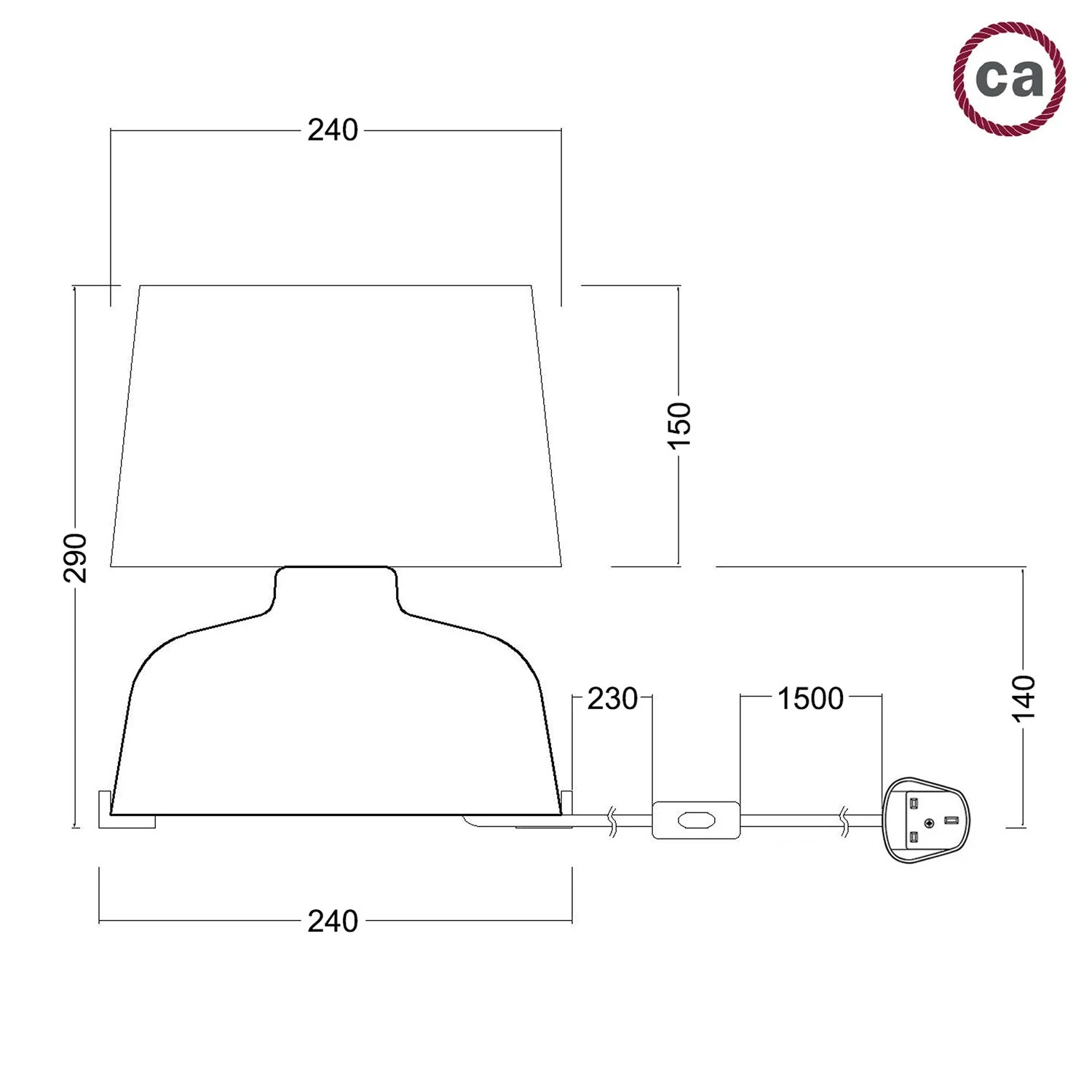 Lampe de table en céramique Coppa avec abat-jour Athena et fiche UK - Noir - Image 4