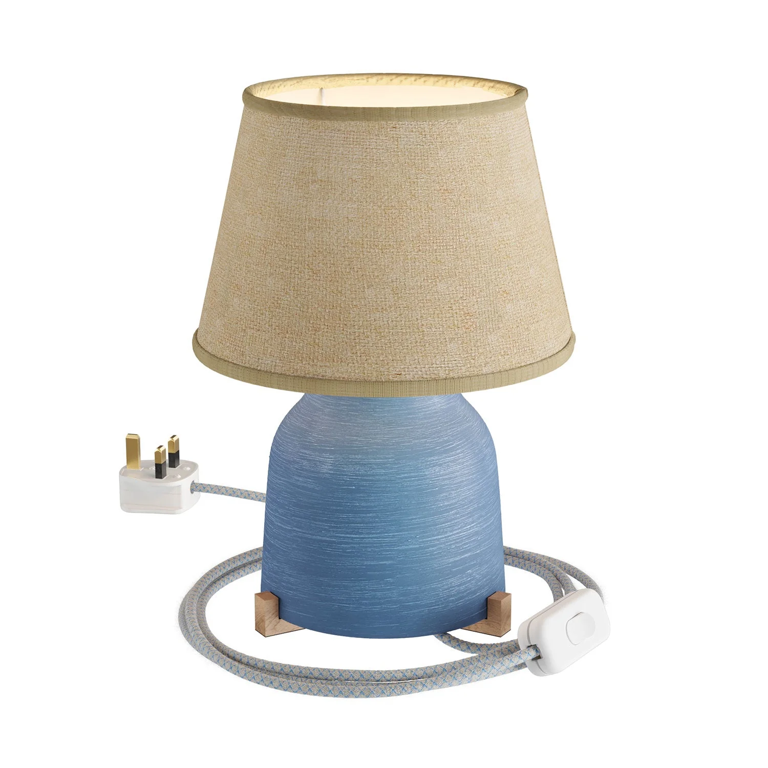 Lampe de table en céramique Vaso avec abat-jour Impero et fiche UK – Jute naturelle