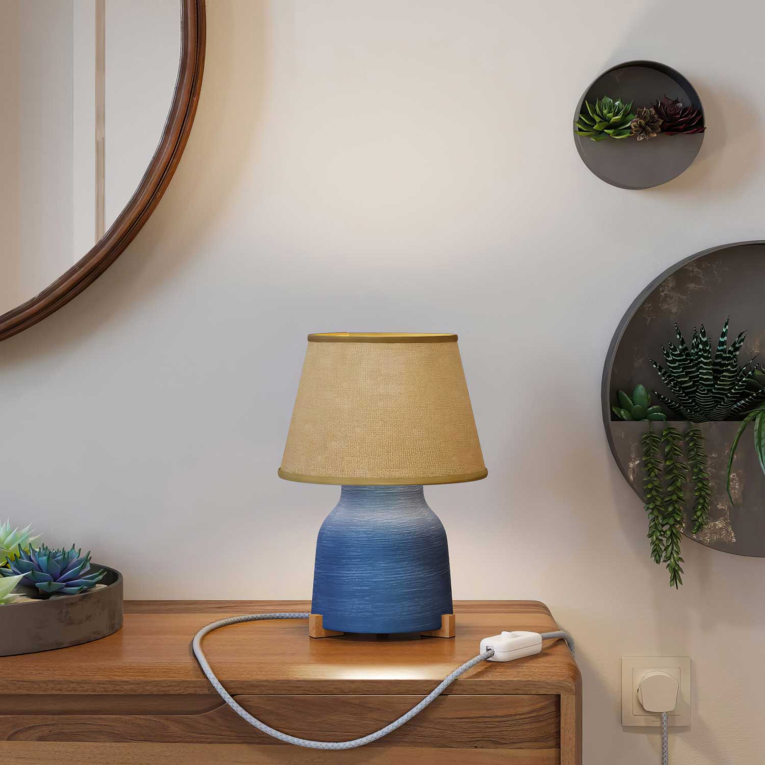 Lampe de table en céramique Vaso avec abat-jour Impero et fiche UK – Jute naturelle - Image 2