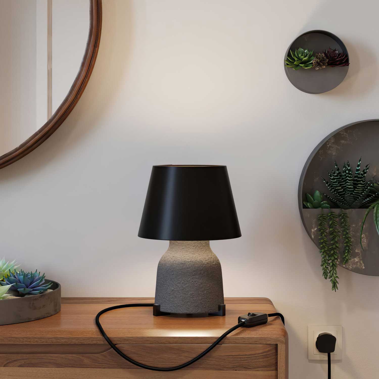 Lampe de table en céramique Vase avec abat-jour Impero et fiche UK - Noir - Image 2