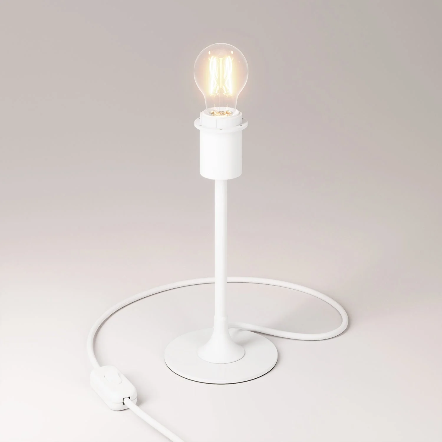 Lampe de table MAG-Y avec base métallique ronde, prédisposition pour abat-jour et fiche UK - Blanc mat