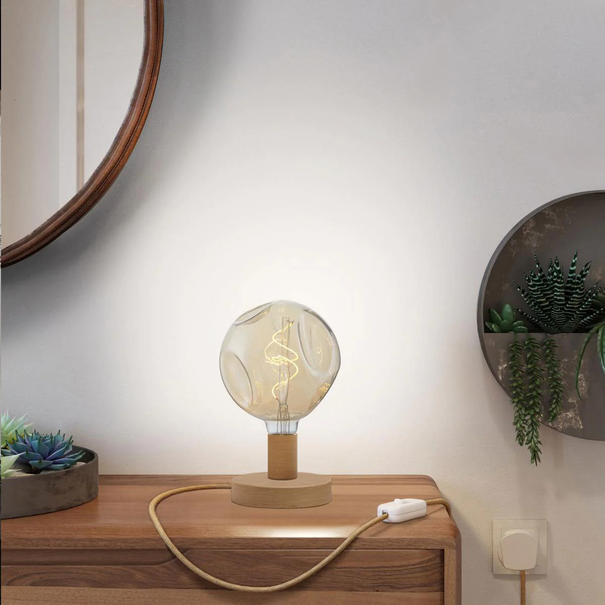 Lampe de table Posaluce Bumped en bois avec fiche UK - Neutre - Image 2