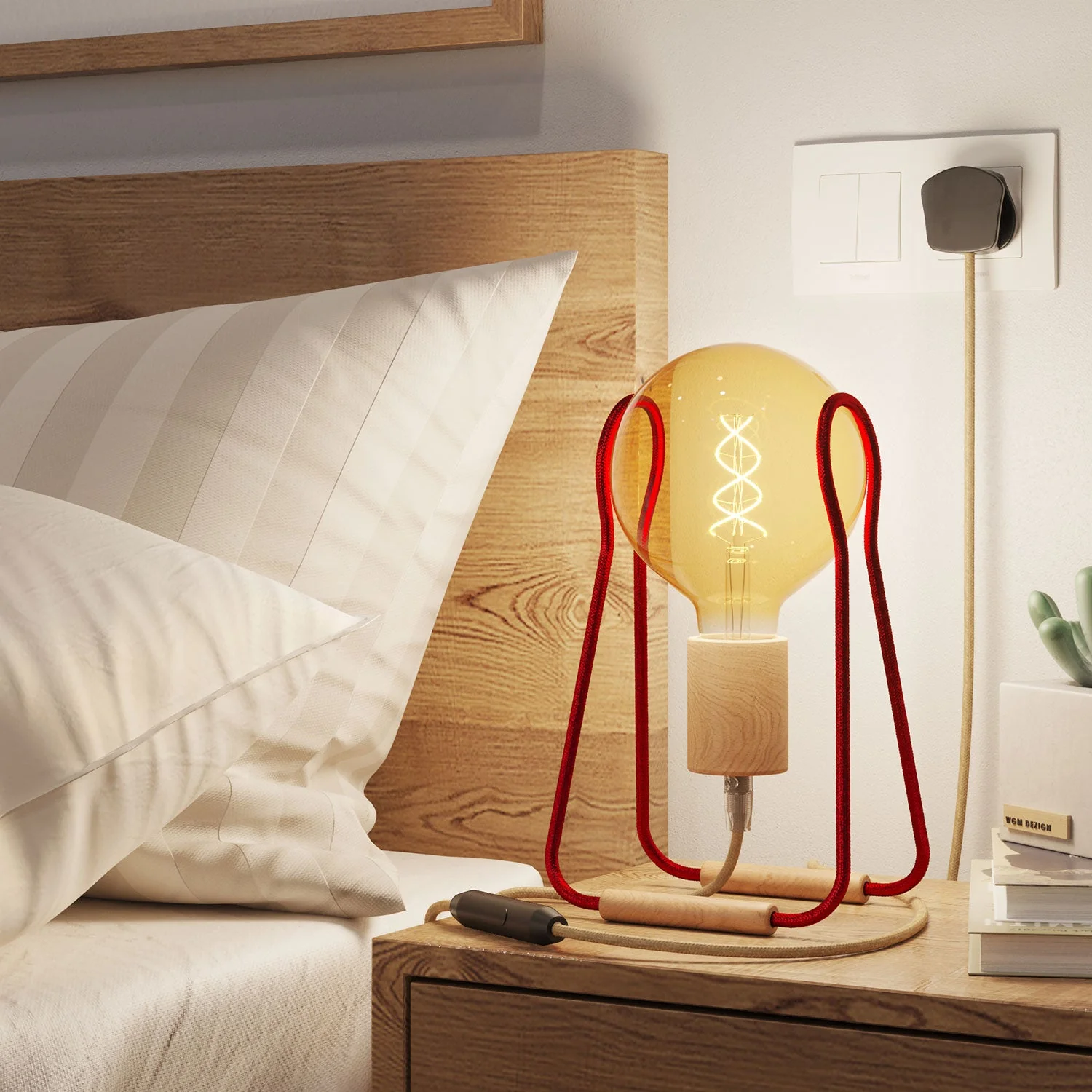 Lampe de table Taché Wood et fiche UK - Rouge - Image 2