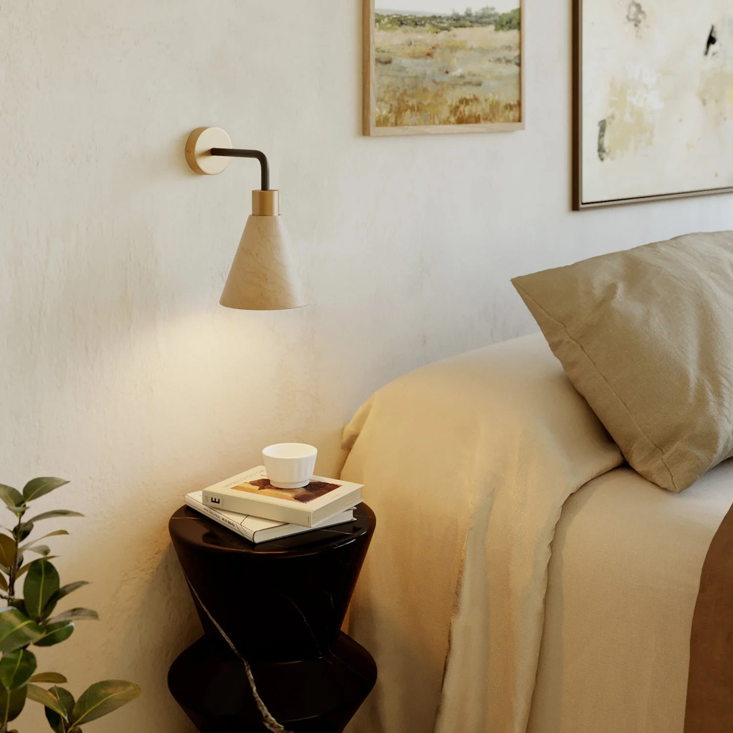Lampe Fermaluce avec abat-jour conique en bois et extension courbe - Bronze satiné - Image 2