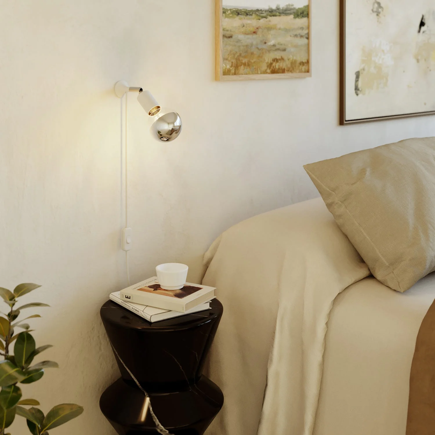 Lampe murale MAG-Y avec articulation, ampoule demi-sphère et fiche UK - Blanc mat - Image 2