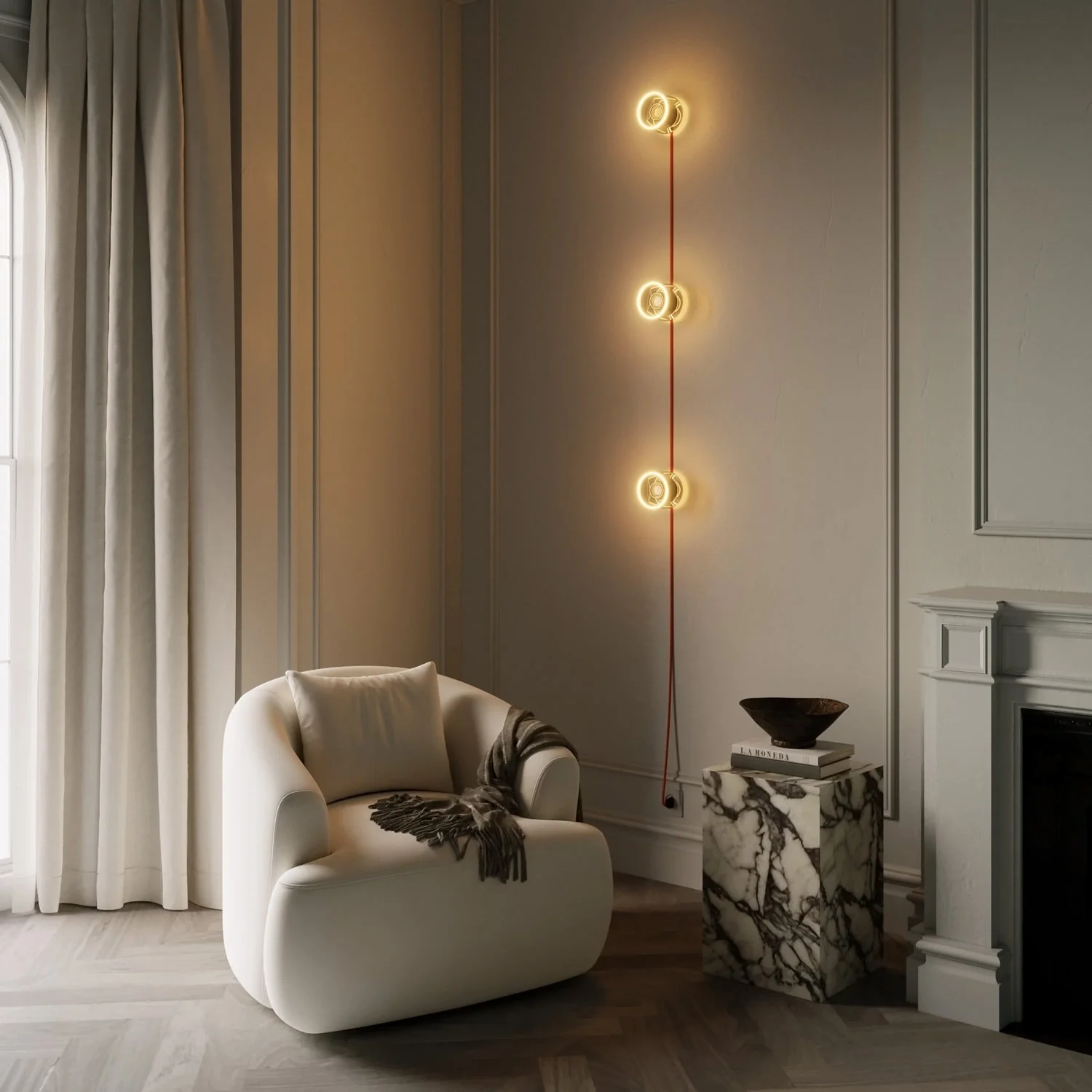 Lampe murale Spostaluce avec fiche, 3 ampoules Ghost et câble orange - Image 2