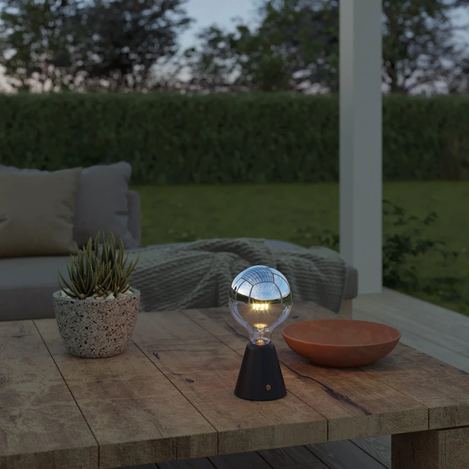 Lampe portable rechargeable Cabless01 avec ampoule globe demi-sphère argentée - Noir - Image 3
