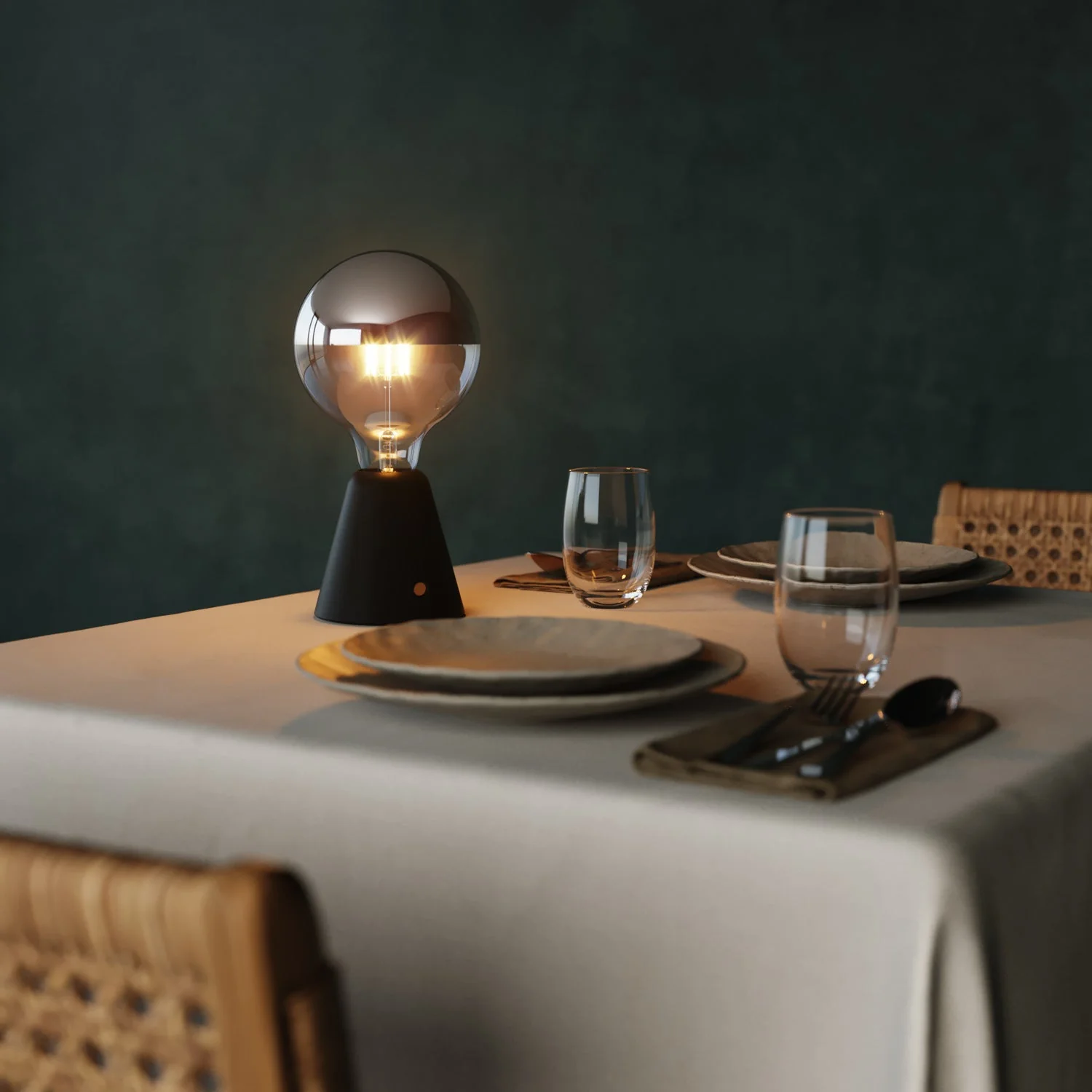 Lampe portable rechargeable Cabless01 avec ampoule globe demi-sphère argentée - Noir - Image 4