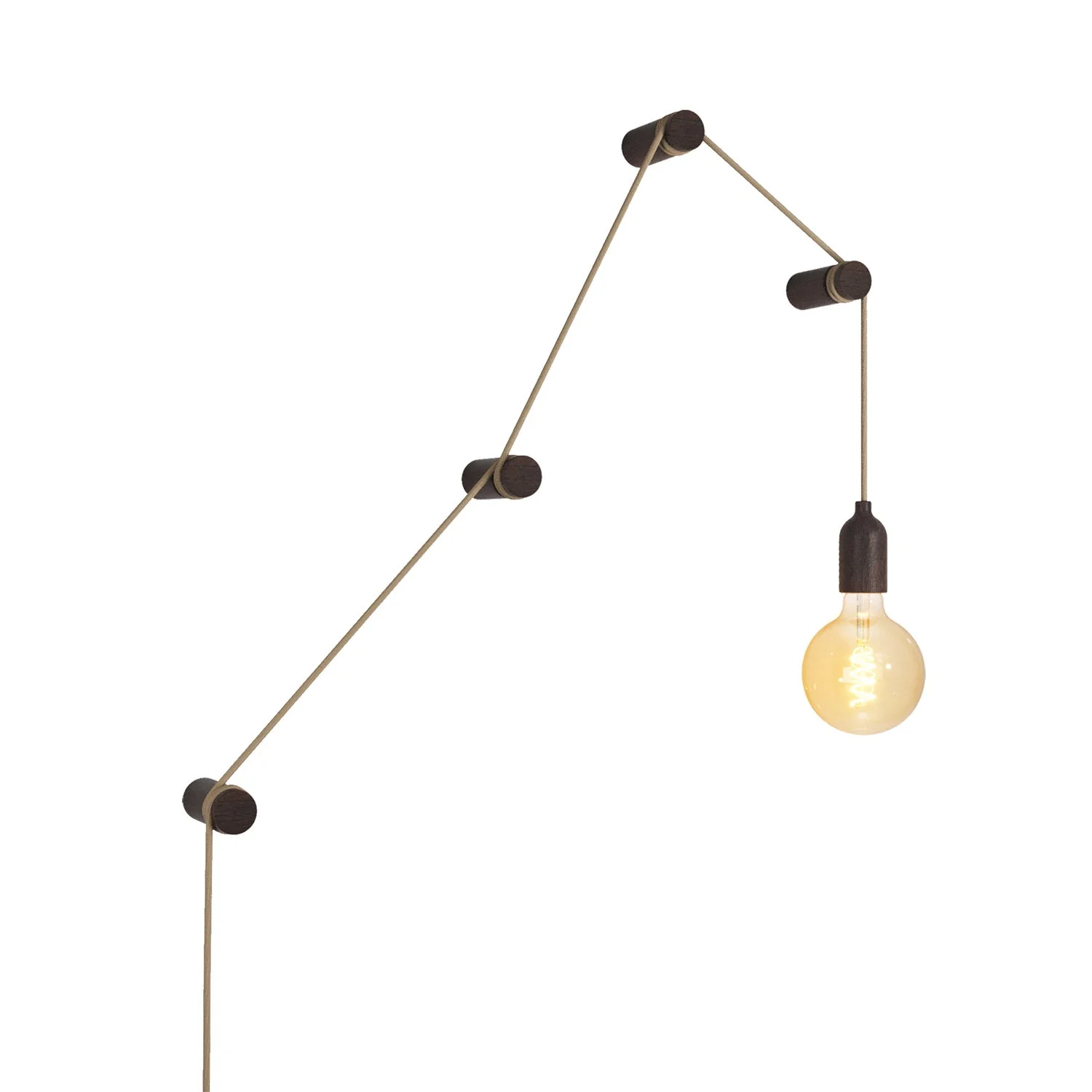 Lampe portable Snake avec douille en bois et fiche, complète avec 4 passe-câble en bois Rolé - Effet Wengé