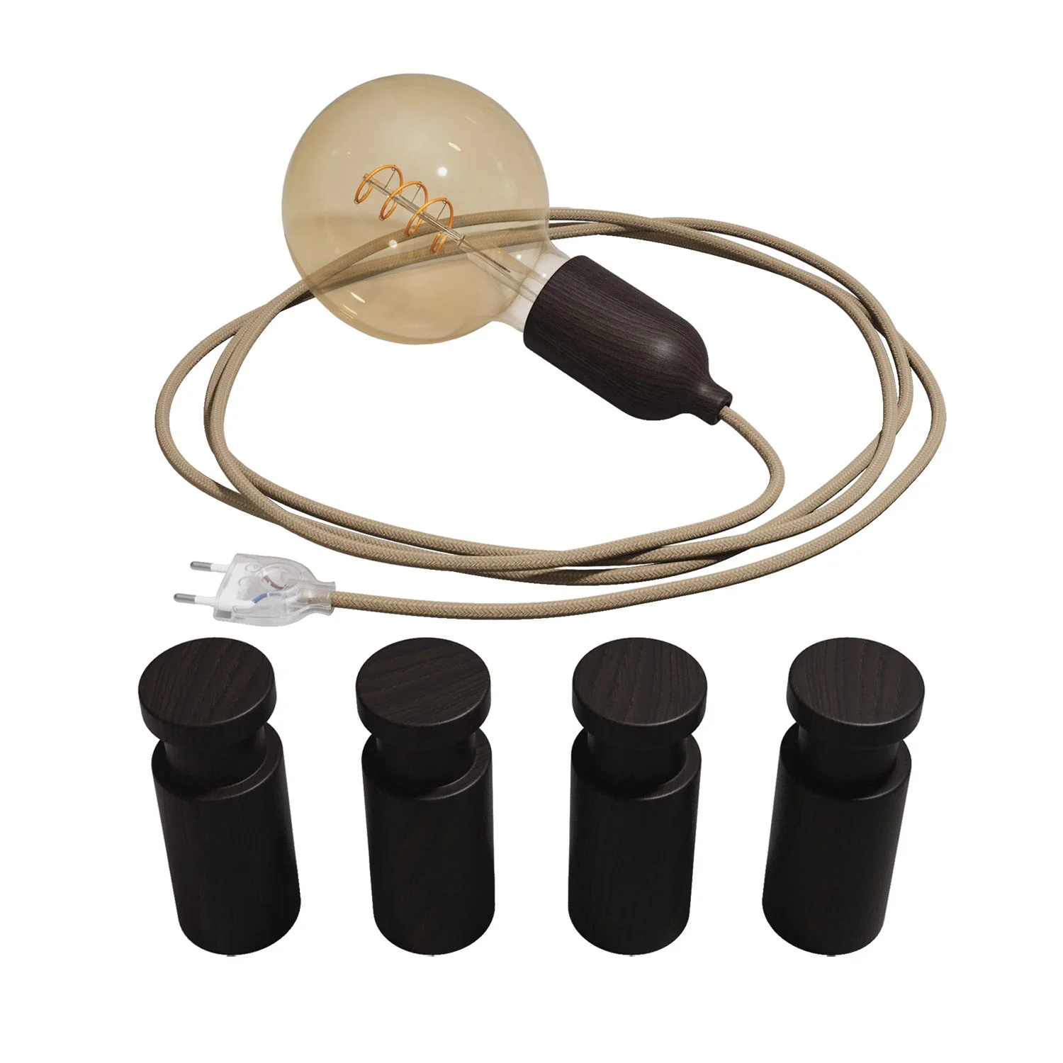 Lampe portable Snake avec douille en bois et fiche, complète avec 4 passe-câble en bois Rolé - Effet Wengé - Image 3
