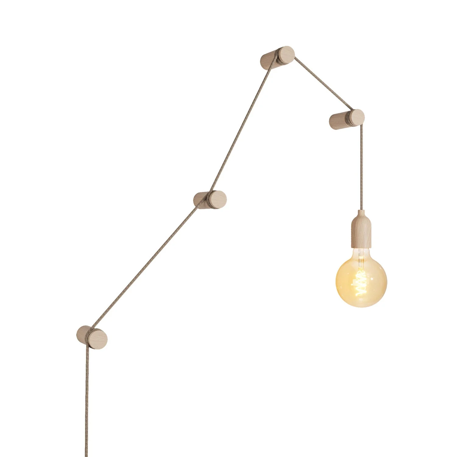 Lampe portable Snake avec douille en bois et fiche, complète avec 4 passe-câble en bois Rolé - Neutre