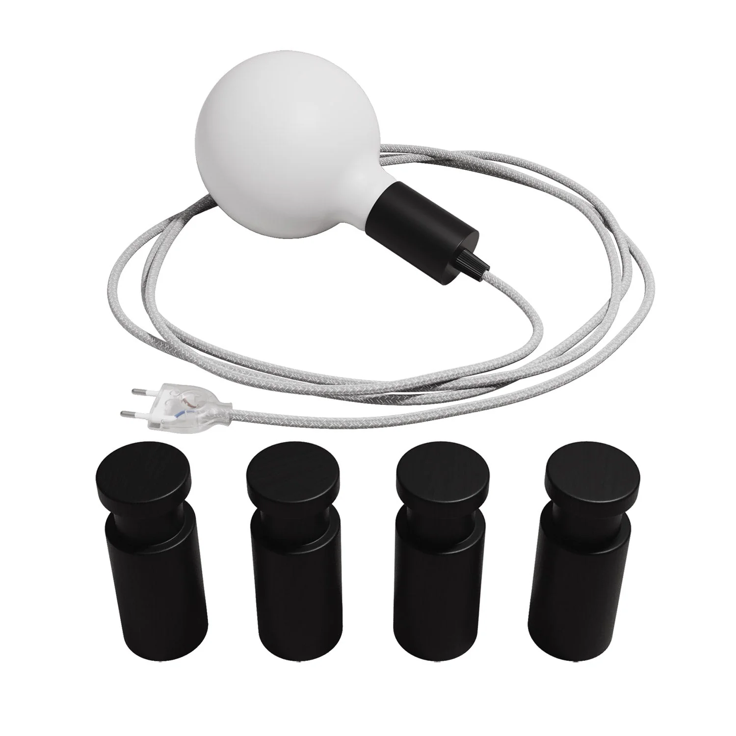 Lampe portable Snake avec douille en métal et fiche, complète avec 4 passe-câble en bois Rolé - Noir - Image 3