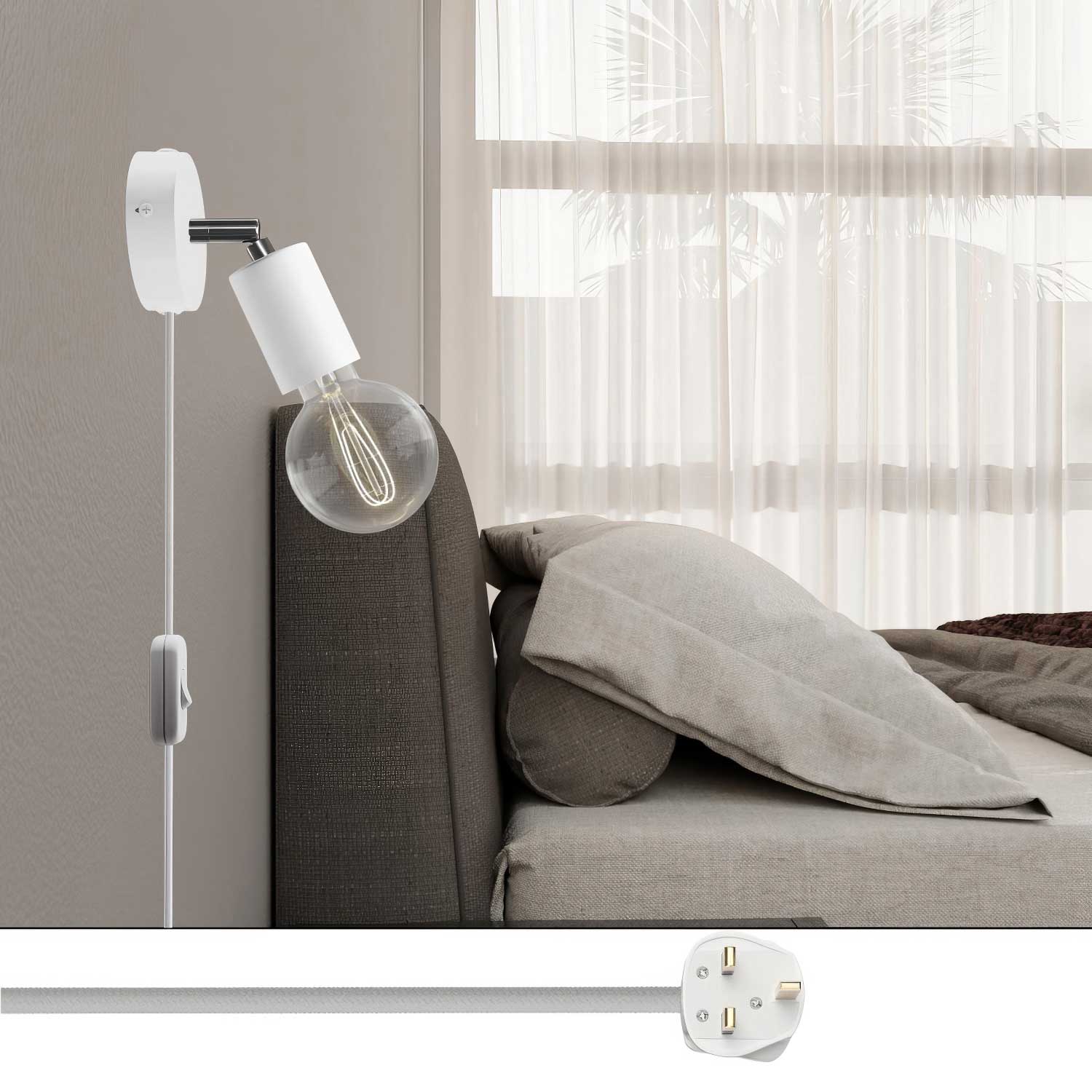 Lampe Spostaluce articulation orientable en métal et fiche UK – Blanc - Image 2