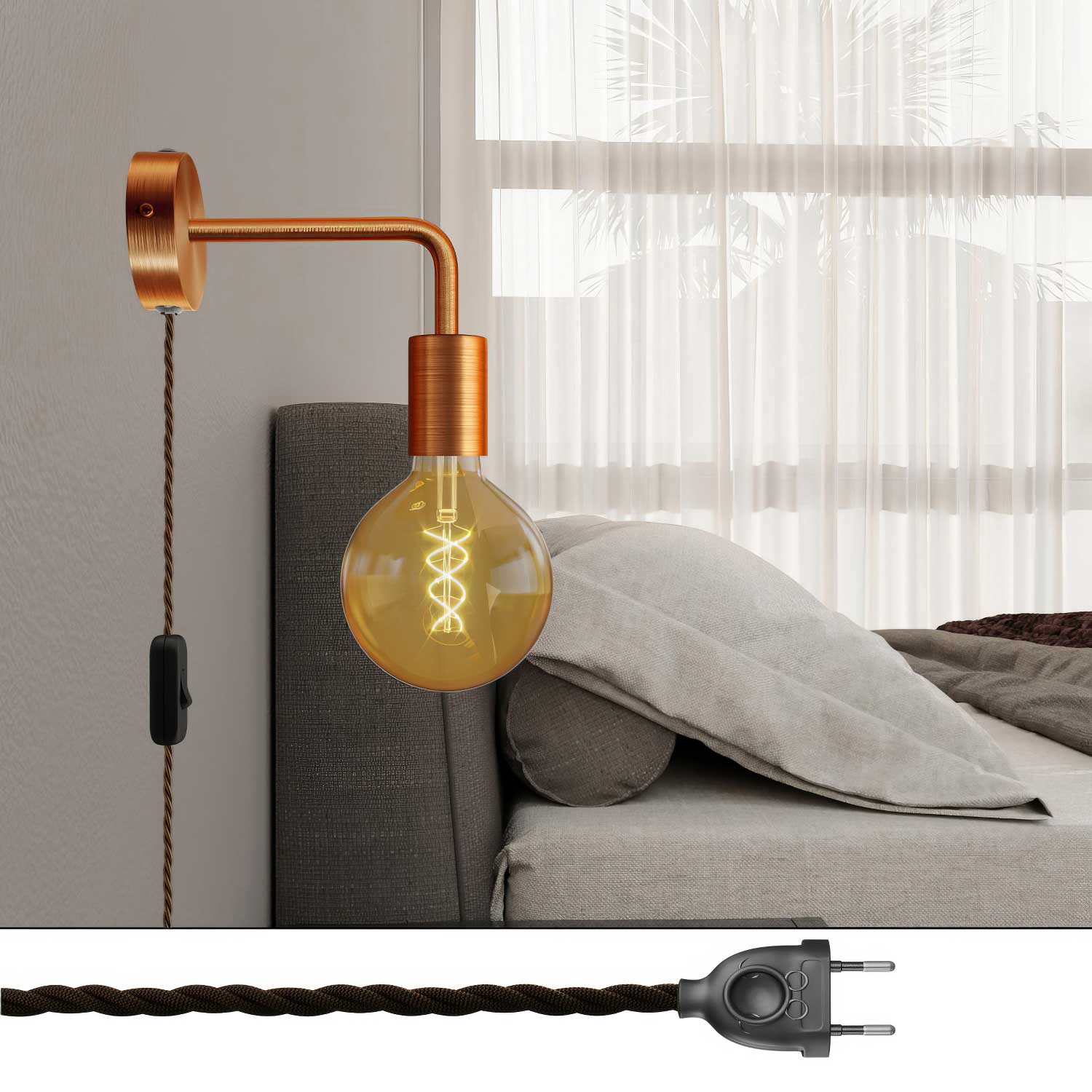 Lampe Spostaluce en métal avec extension courbe - Cuivre satiné - Image 2