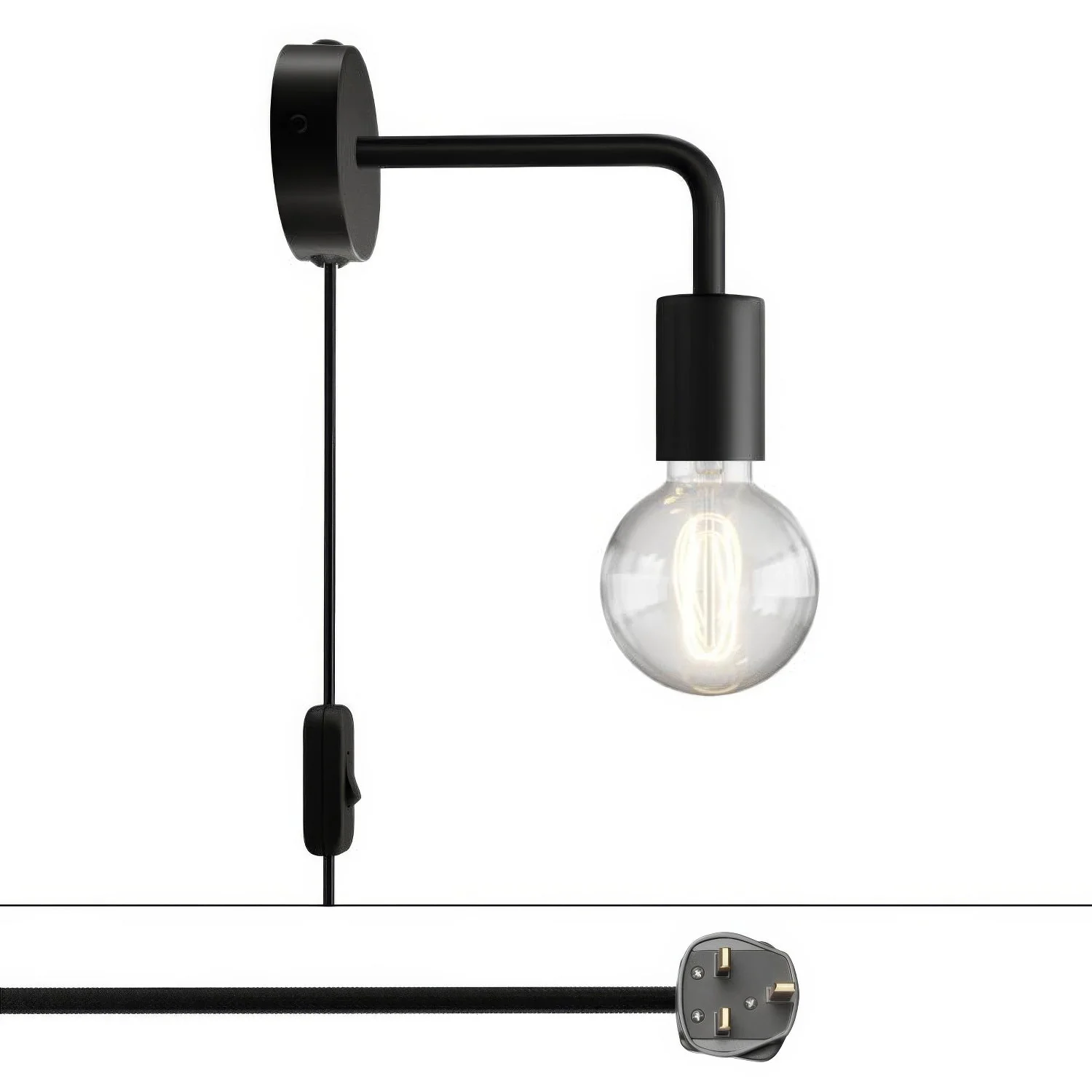 Lampe Spostaluce en métal avec extension courbe et fiche UK - Noir