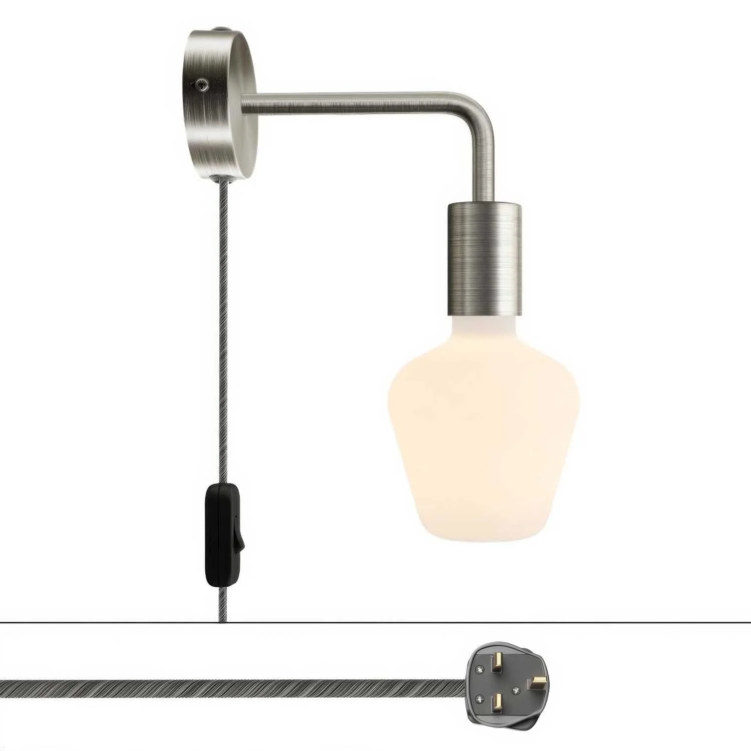 Lampe Spostaluce en métal avec extension courbe et fiche UK - Titane satiné