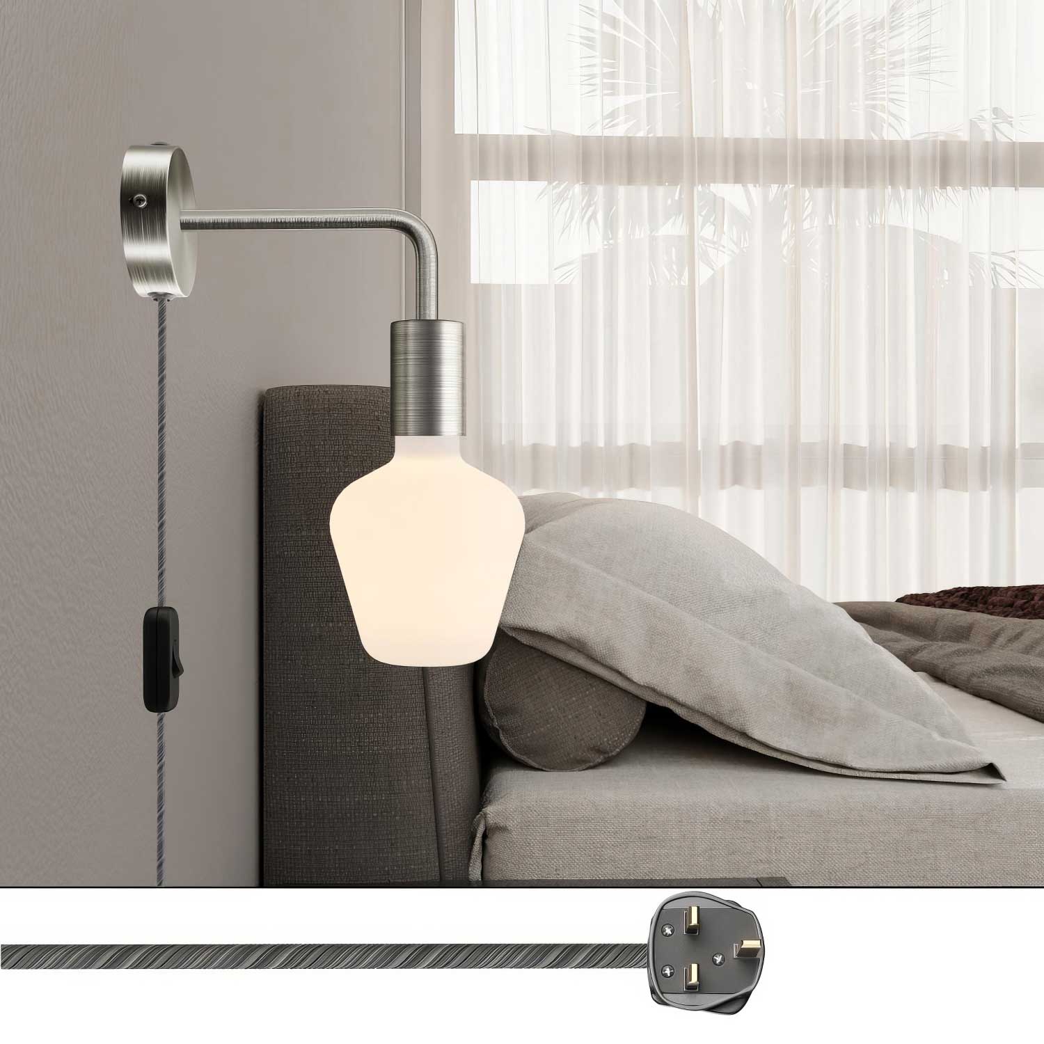 Lampe Spostaluce en métal avec extension courbe et fiche UK - Titane satiné - Image 2