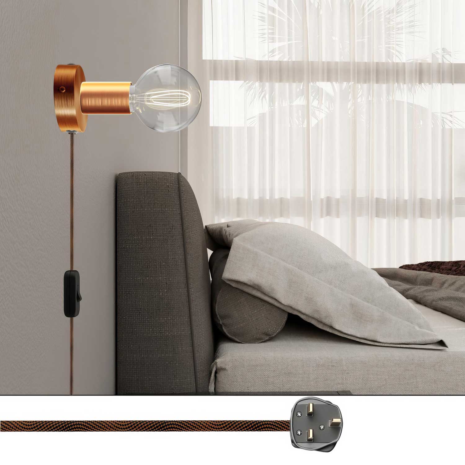 Lampe Spostaluce en métal et fiche UK - Cuivre satiné - Image 2