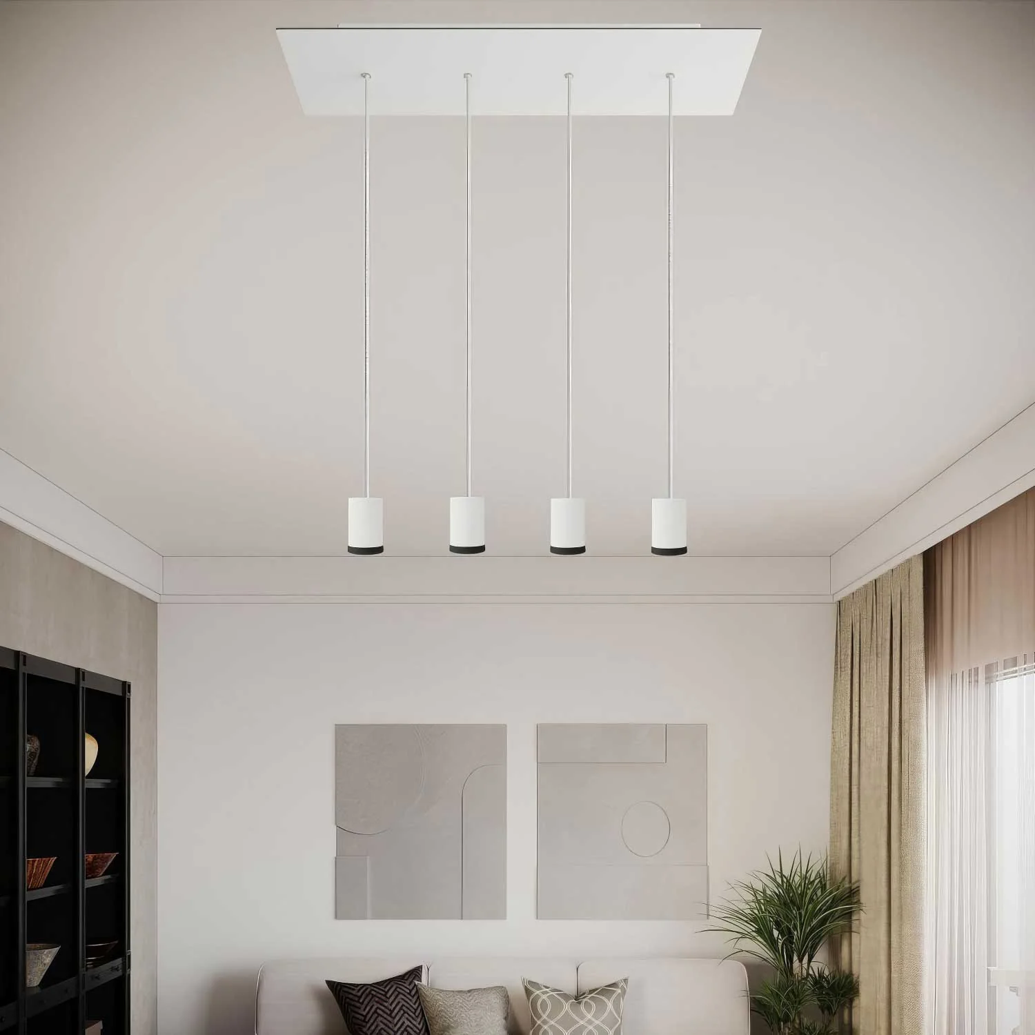 Lampe spot suspendue 4 descentes GU1d0 avec XXL Rose-One rectangulaire 675 mm - Blanc mat - Image 2