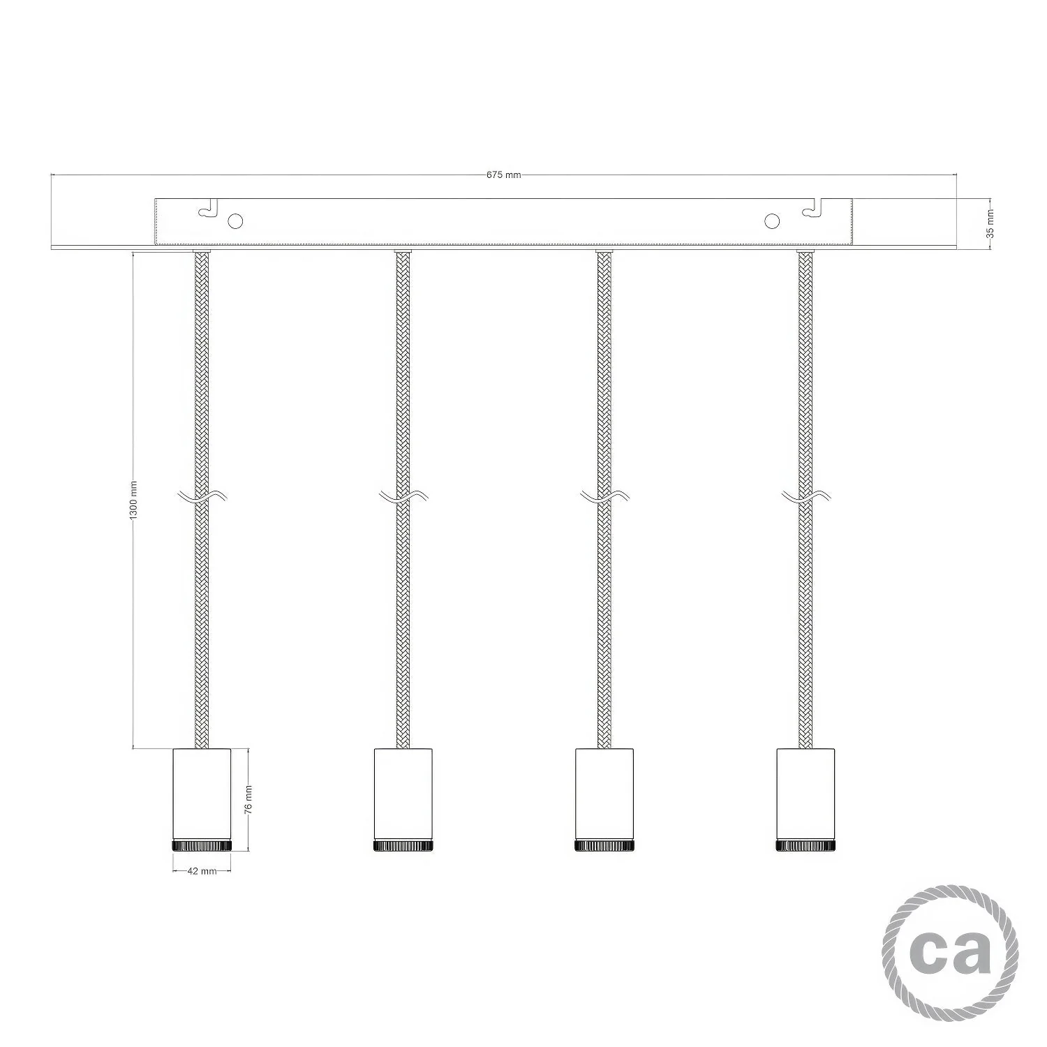 Lampe spot suspendue 4 descentes GU1d0 avec XXL Rose-One rectangulaire 675 mm - Blanc mat - Image 5