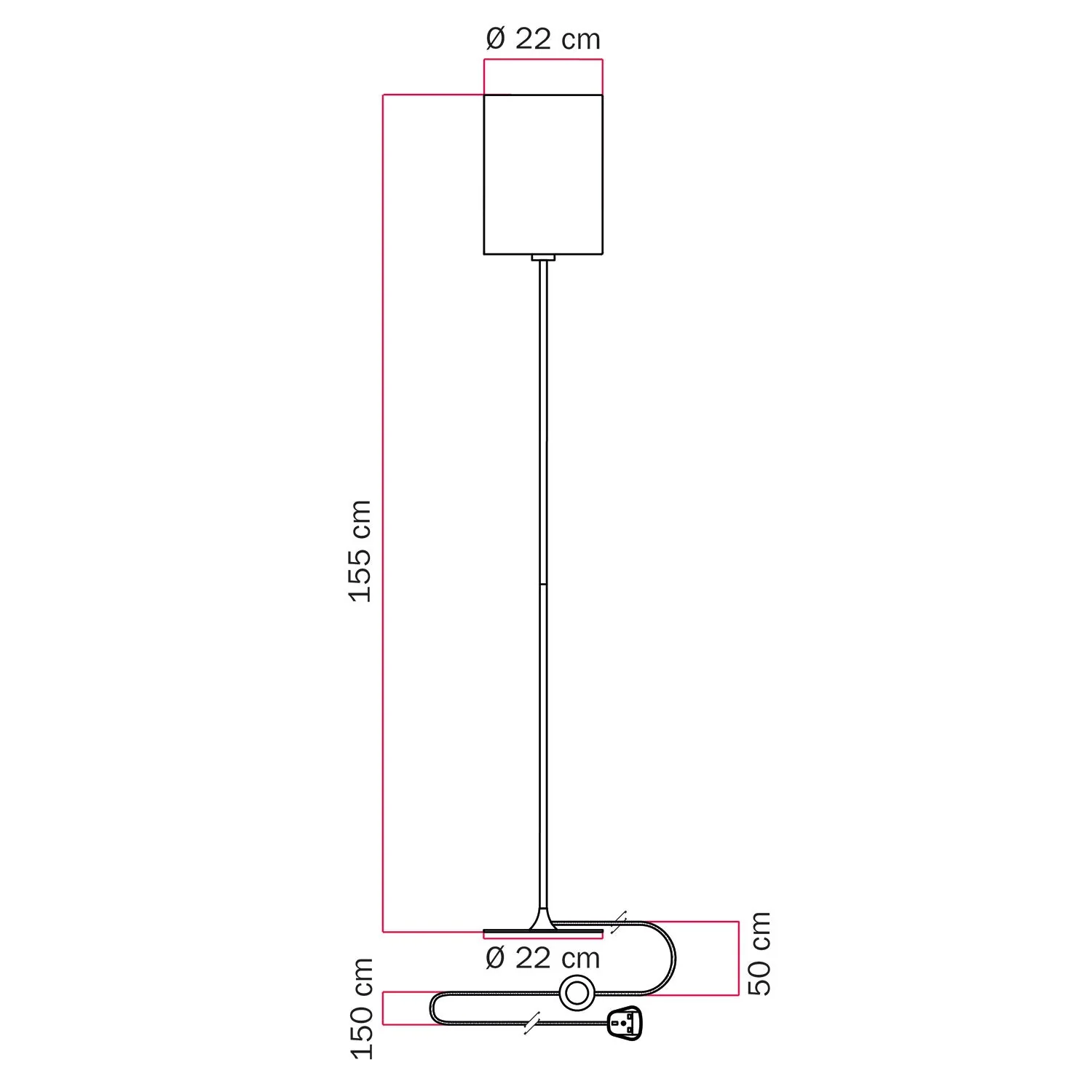 Lampe sur pied MAG-Y avec base métallique ronde, abat-jour Cylindre M et fiche UK - Blanc mat - Image 5