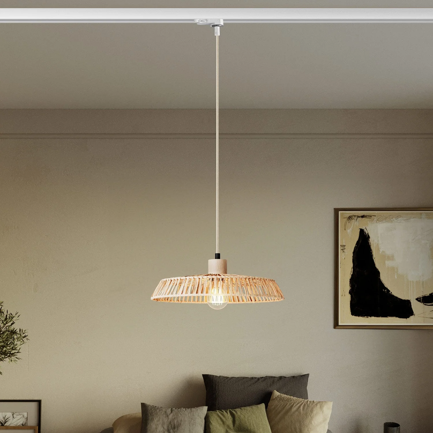 Lampe sur rail avec abat-jour en raphia Moorea - Neutre - Image 2