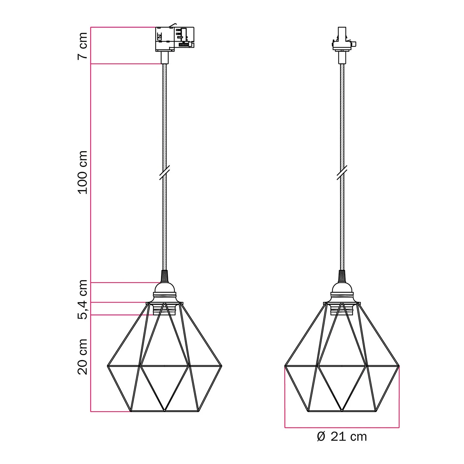 Suspension avec abat-jour cage Diamond pour rails - Noir - Image 6