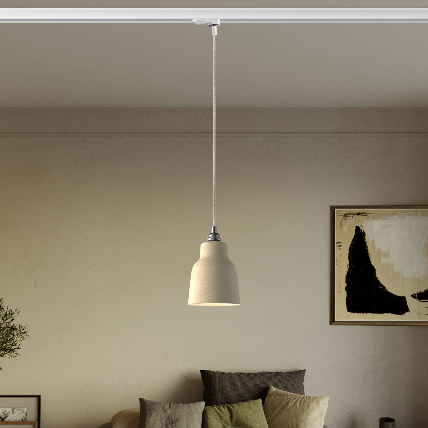 Suspension avec abat-jour Vaso et adaptateur pour rails - Taupe strié - Image 2
