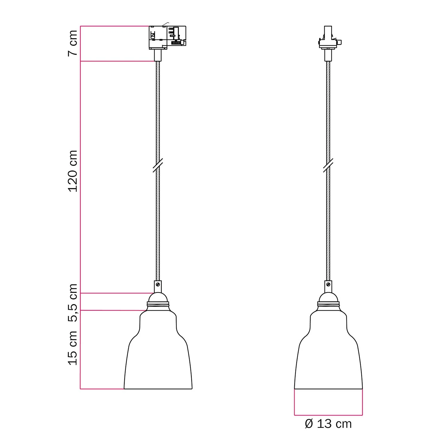 Suspension avec abat-jour Vaso et adaptateur pour rails - Taupe strié - Image 6