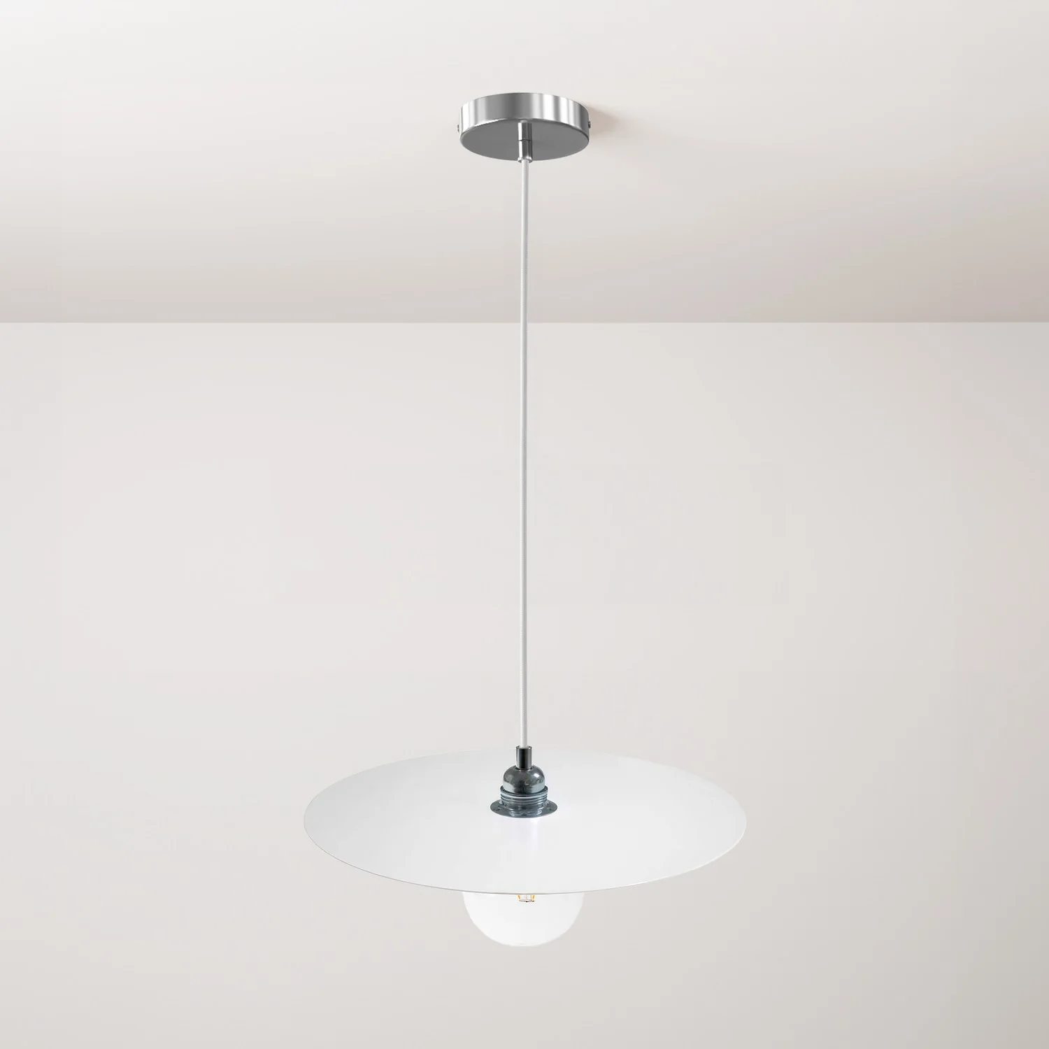Lampe à suspension complète avec câble textile, abat-jour oversize Ellepi et finitions en métal - Blanc