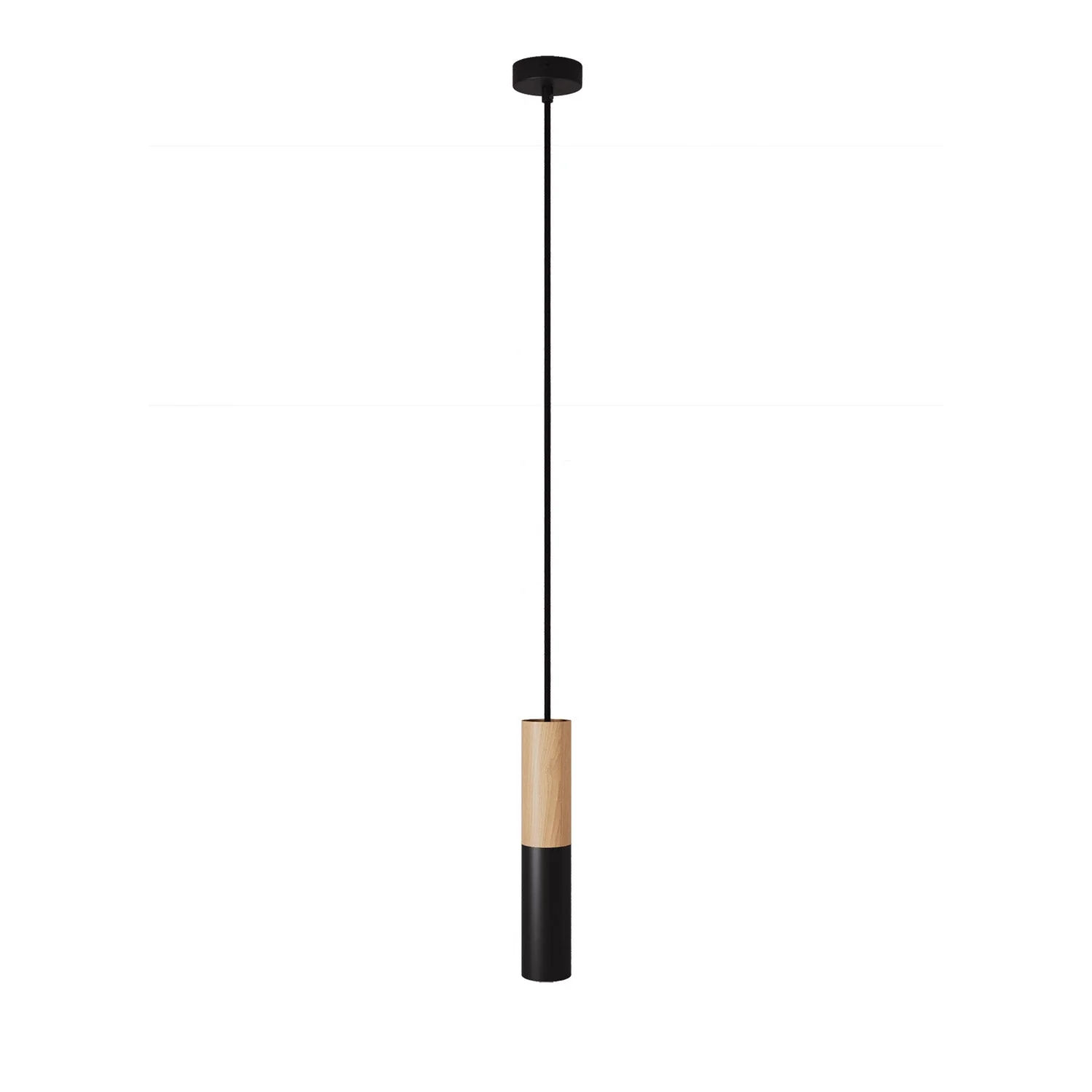 Lampe à suspension Fabriquée en Italie complète avec câble textile et double abat-jour Tub-E14 en bois et métal - Noir