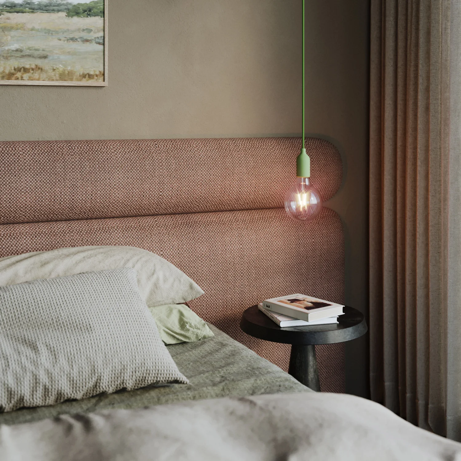 Suspension en silicone colorée avec câble en tissu - Vert doux - Image 2